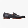 Base London RUSSO Mens Shoes Black side view, stylish leather loafers with slip-on design.