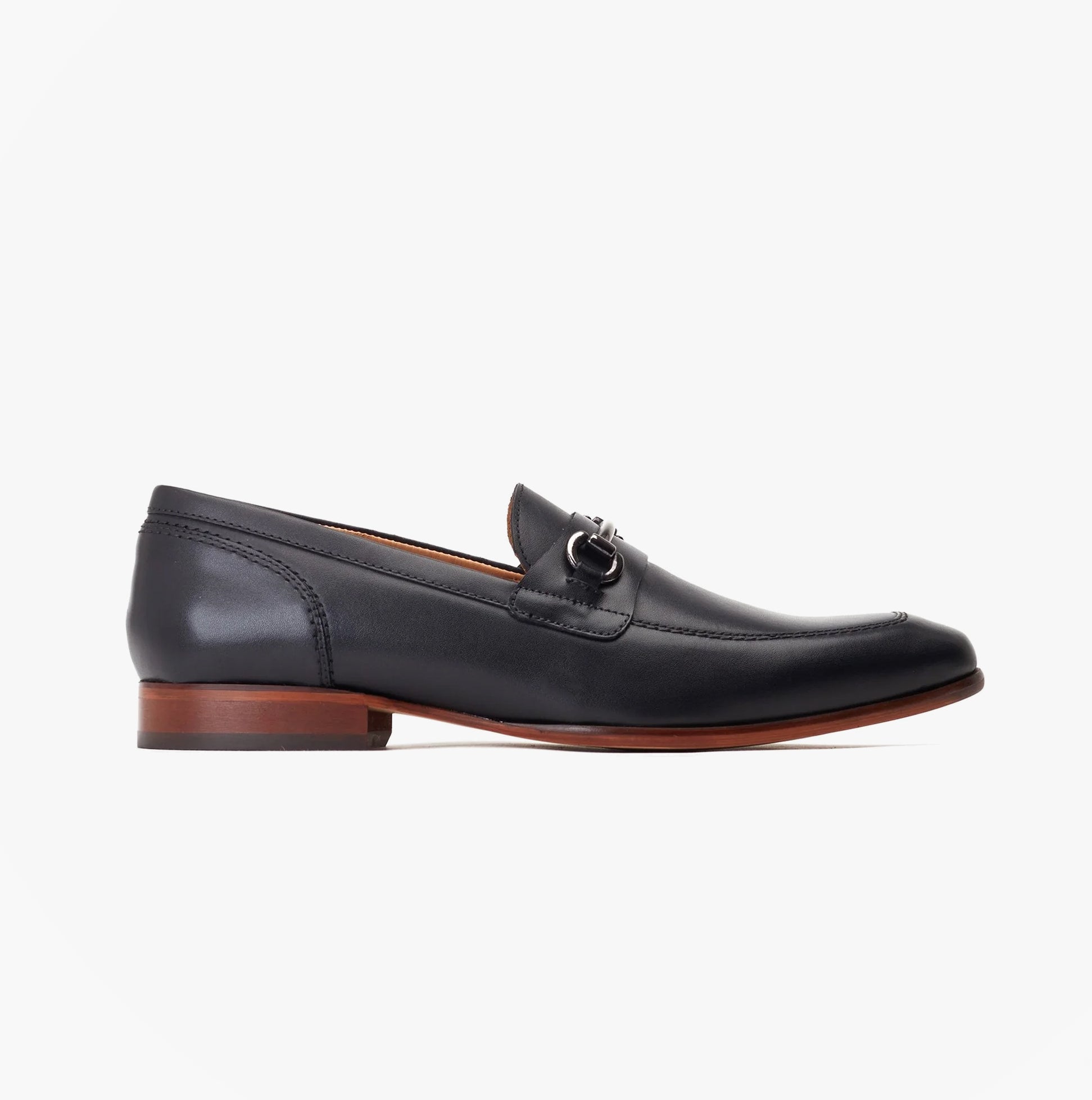 Base London RUSSO Mens Shoes Black side view, stylish leather loafers with slip-on design.