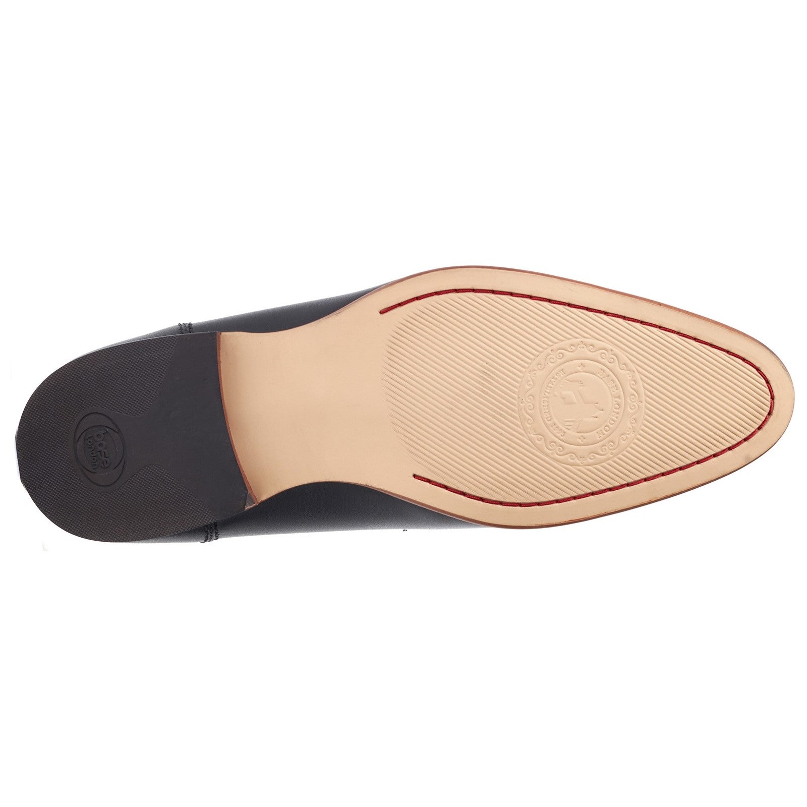 Base London RUSSO Mens Shoes Black bottom view showing rubber sole details and shoe construction.