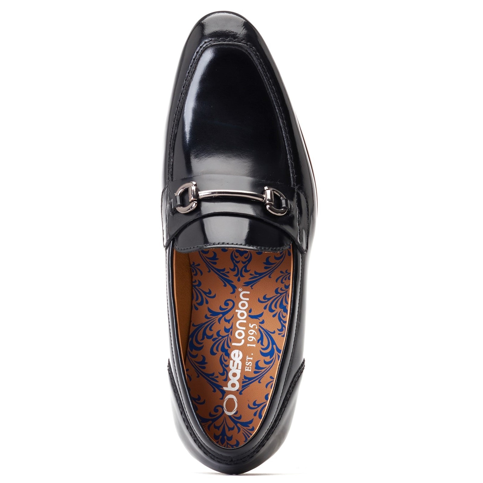 Top view of Base London RUSSO Mens Shoes Black featuring a glossy leather finish and stylish detailing.