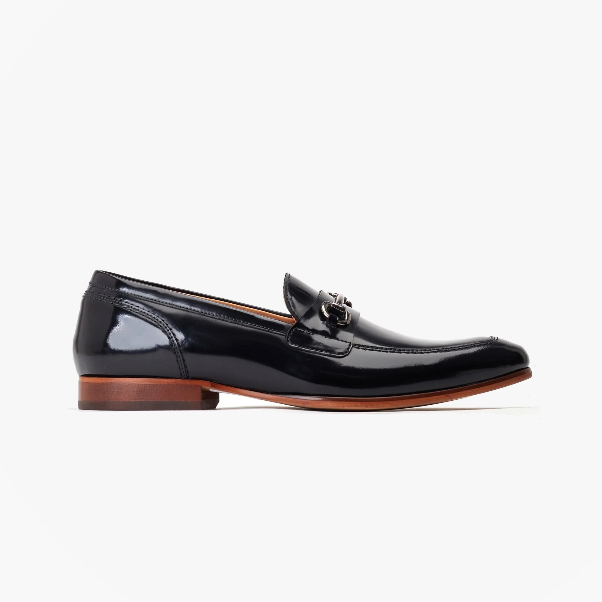 Base London RUSSO Mens Shoes Black side view showing leather upper and slip-on design with low heel.