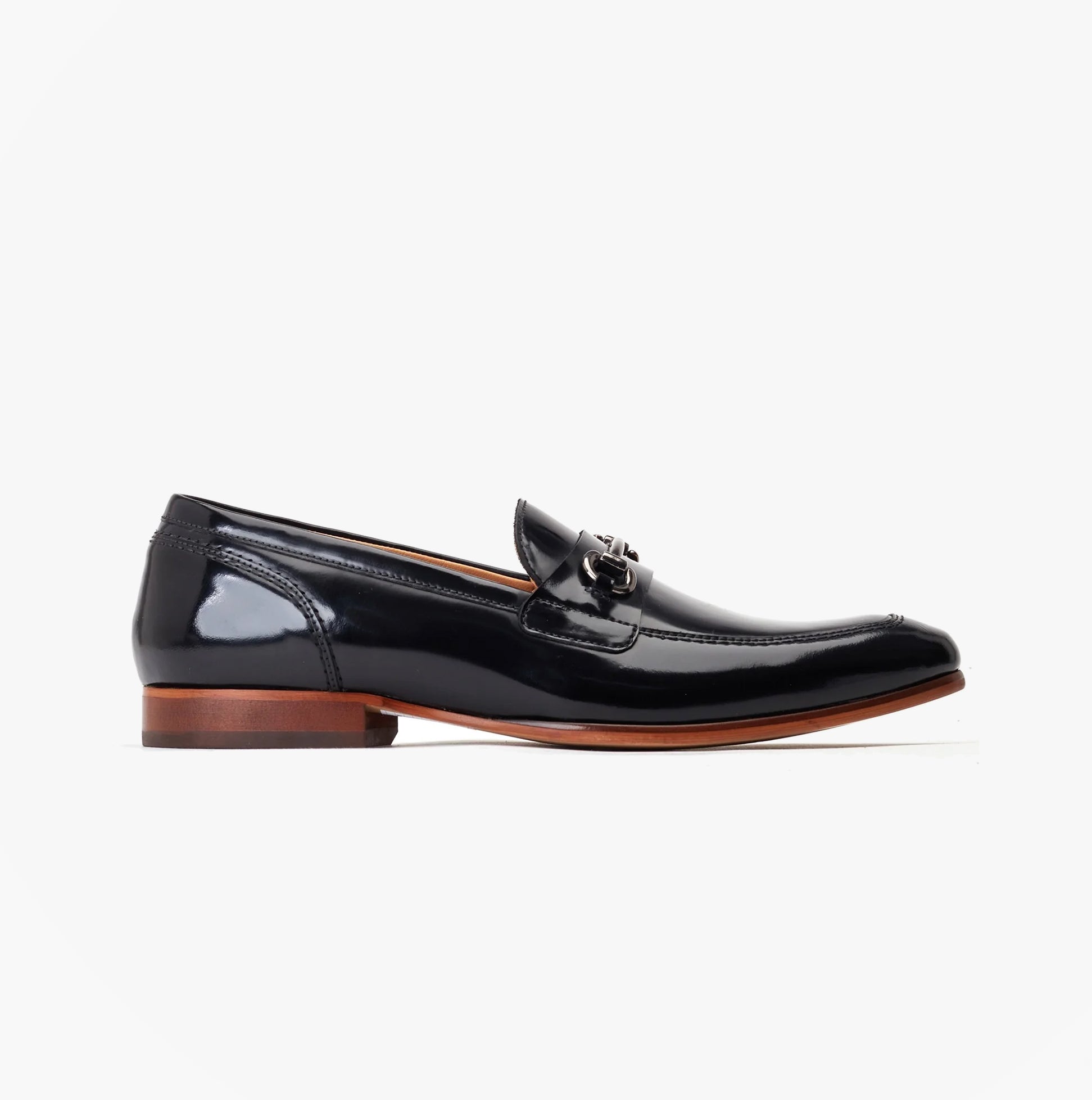 Base London RUSSO Mens Shoes Black side view showing leather upper and slip-on design with low heel.