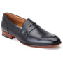 Base London BRUNO Mens Shoes Black, side view of leather loafers with almond toe and slip-on closure