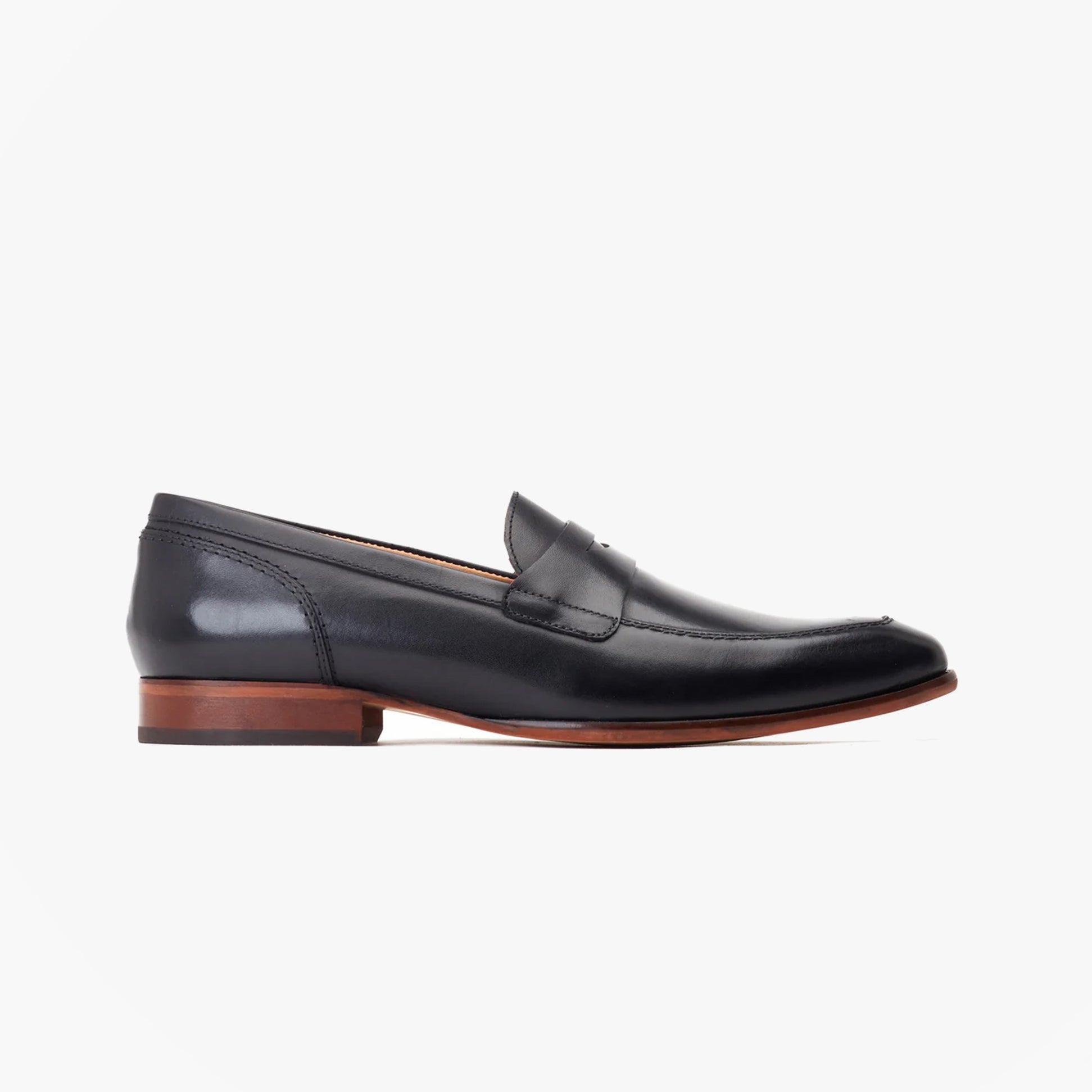 Base London BRUNO Mens Shoes Black side view leather loafers with low heel