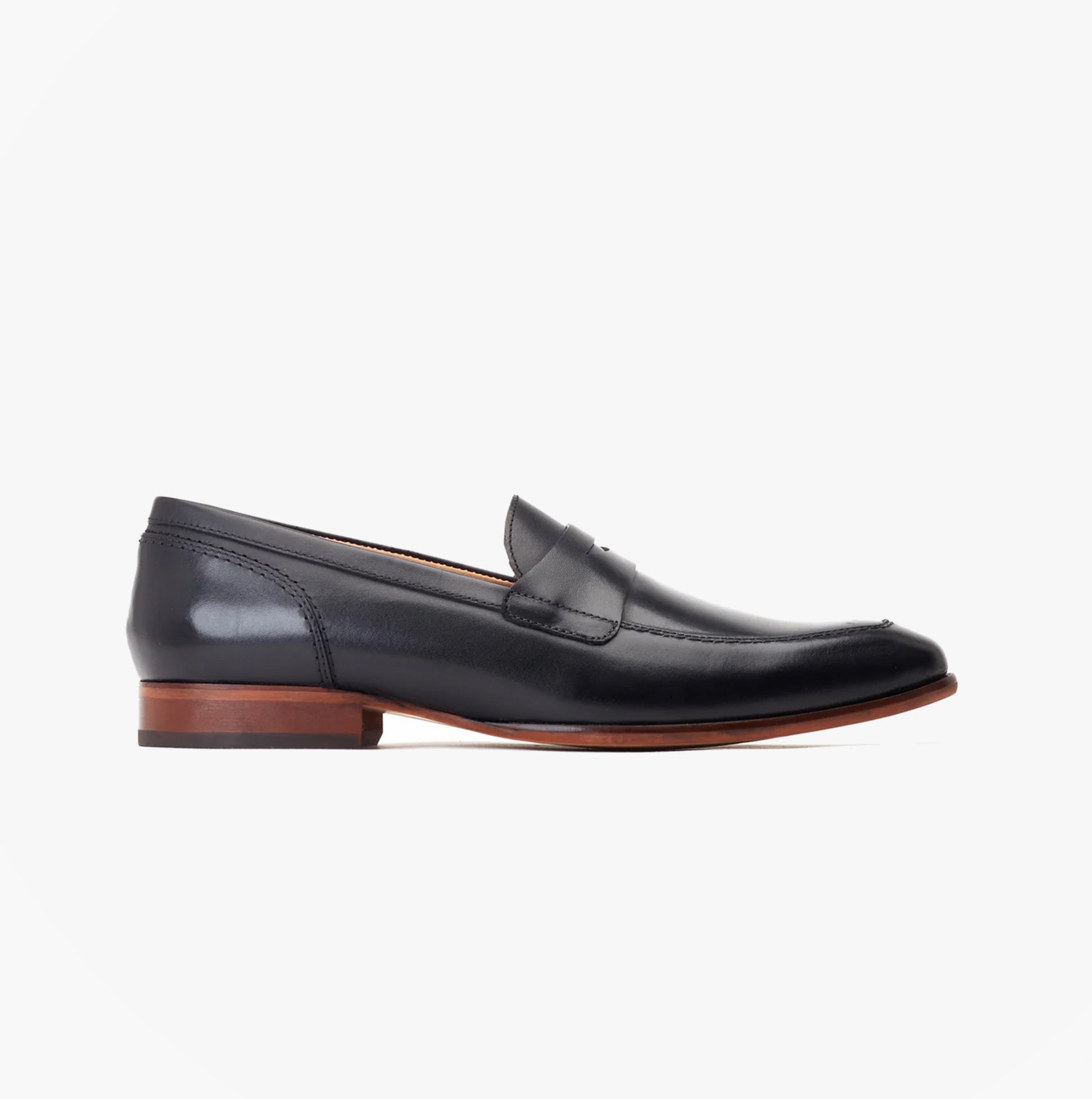 Base London BRUNO Mens Shoes Black side view leather loafers with low heel