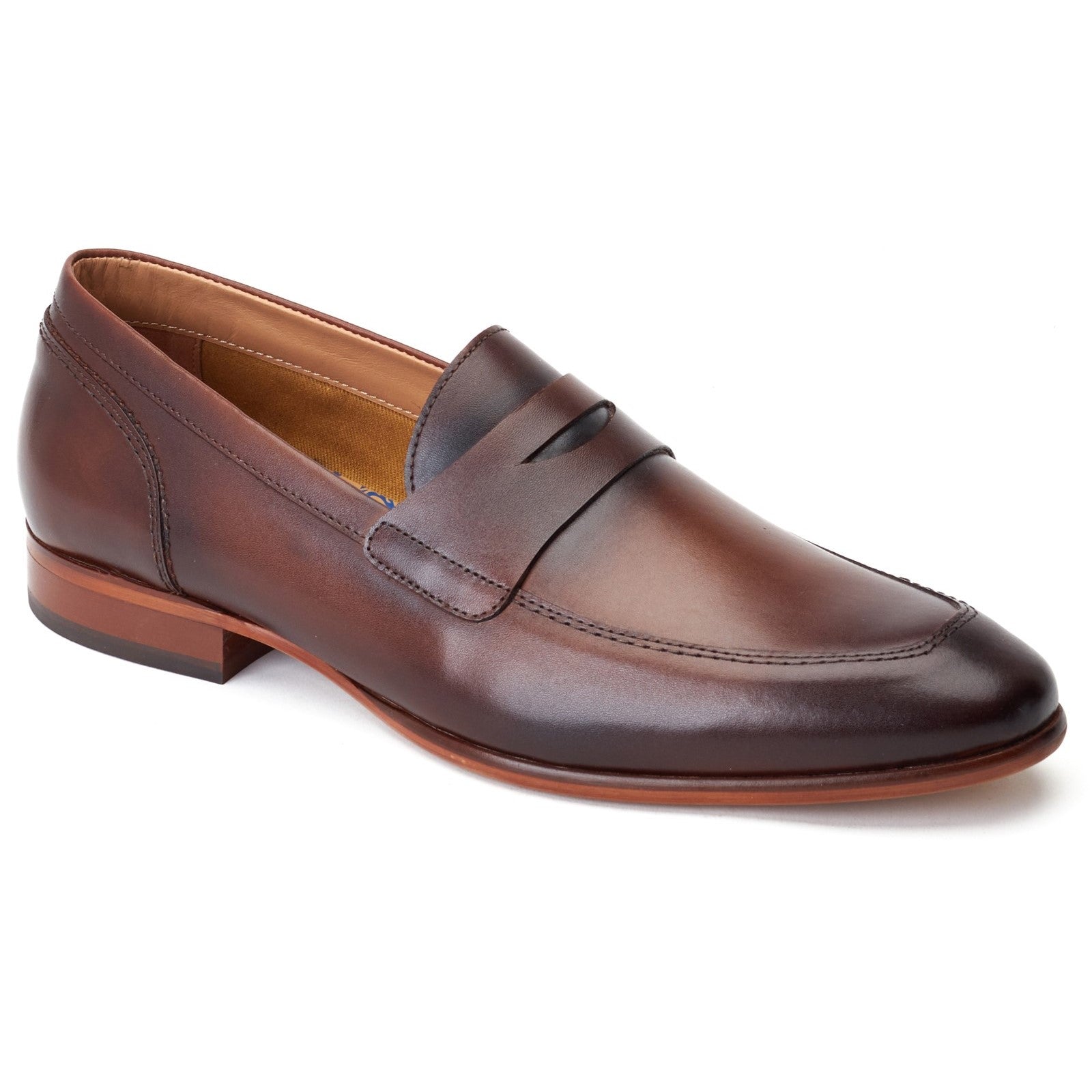 Base London BRUNO Mens Shoes Brown side view loafer with leather upper and low heel