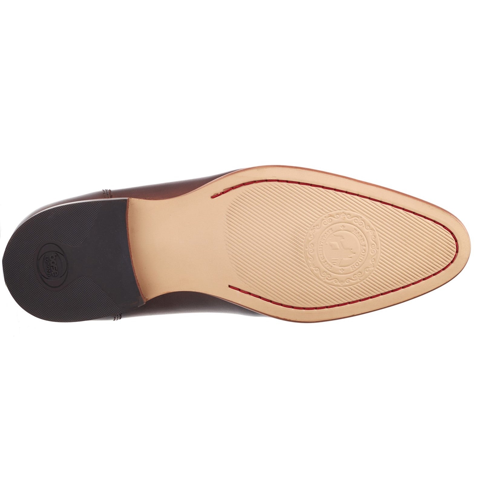 Base London BRUNO Mens Shoes Brown bottom view, featuring a sleek resin sole and logo detail.