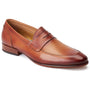 Base London BRUNO Mens Shoes Tan side view of leather loafers with almond toe and low heel.