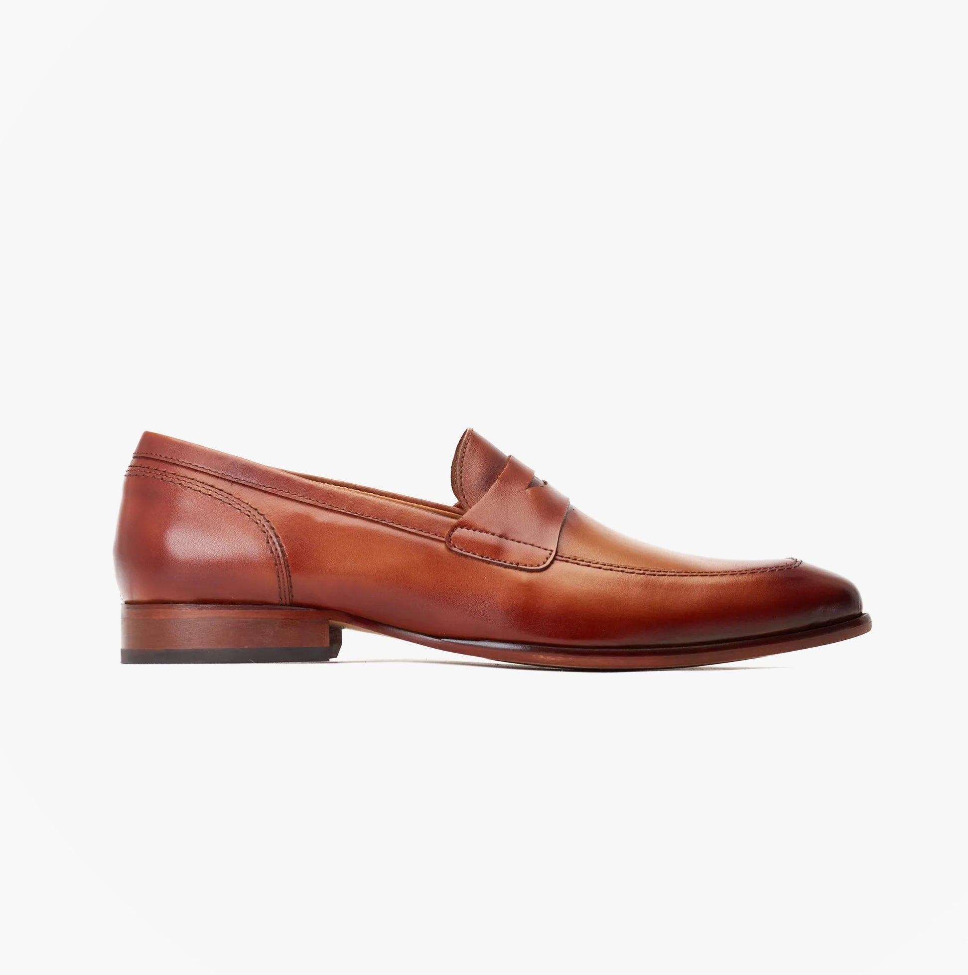 Base London BRUNO Mens Shoes Tan side view, leather loafer with almond toe and slip-on design.