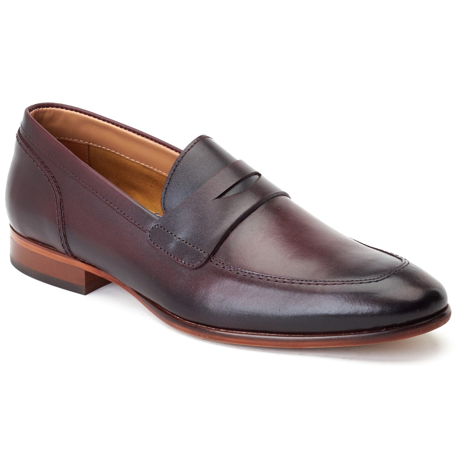Base London BRUNO Mens Shoes Wine side view leather slip-on loafer with almond toe design