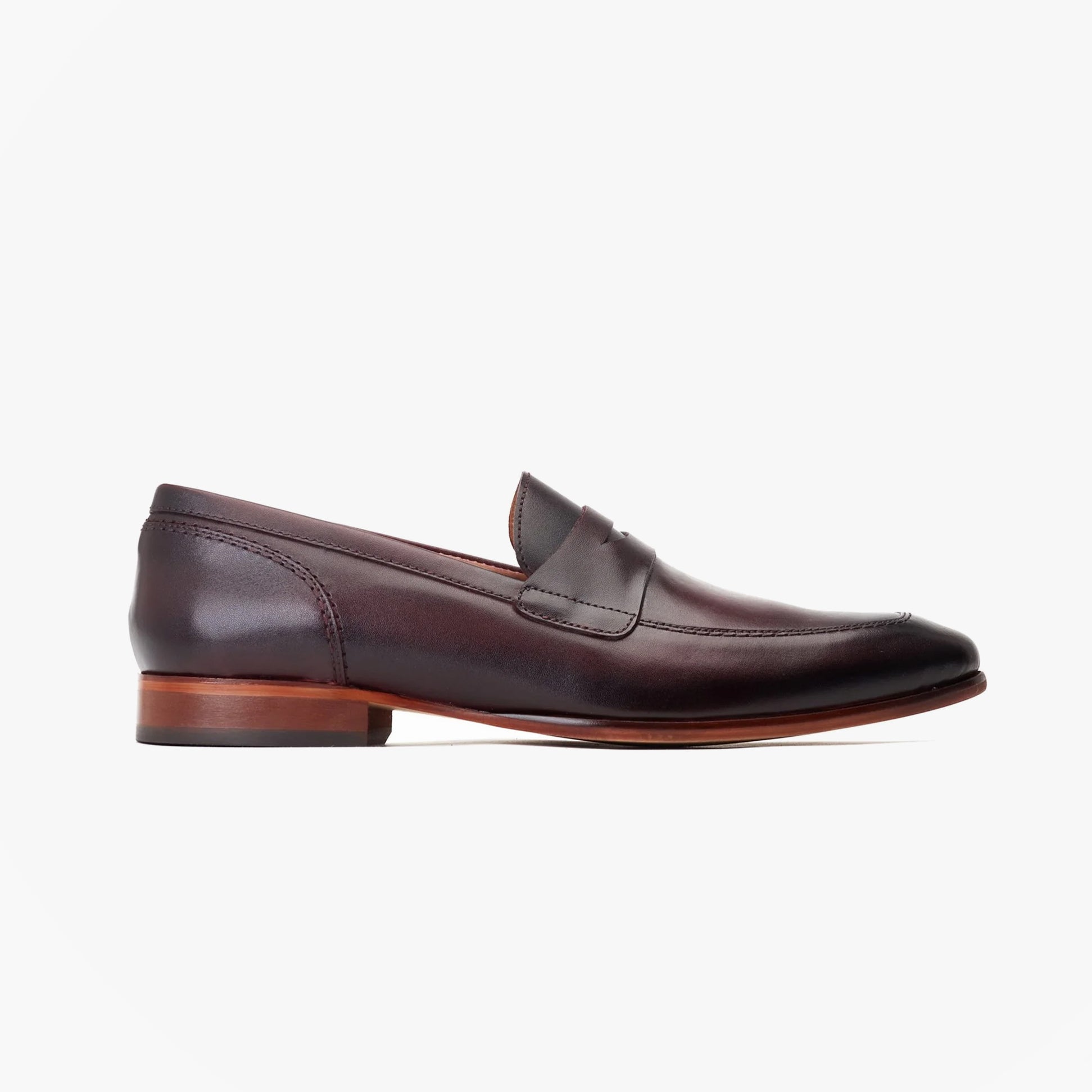 Base London BRUNO Mens Shoes Wine side view loafer leather upper with almond toe and low heel