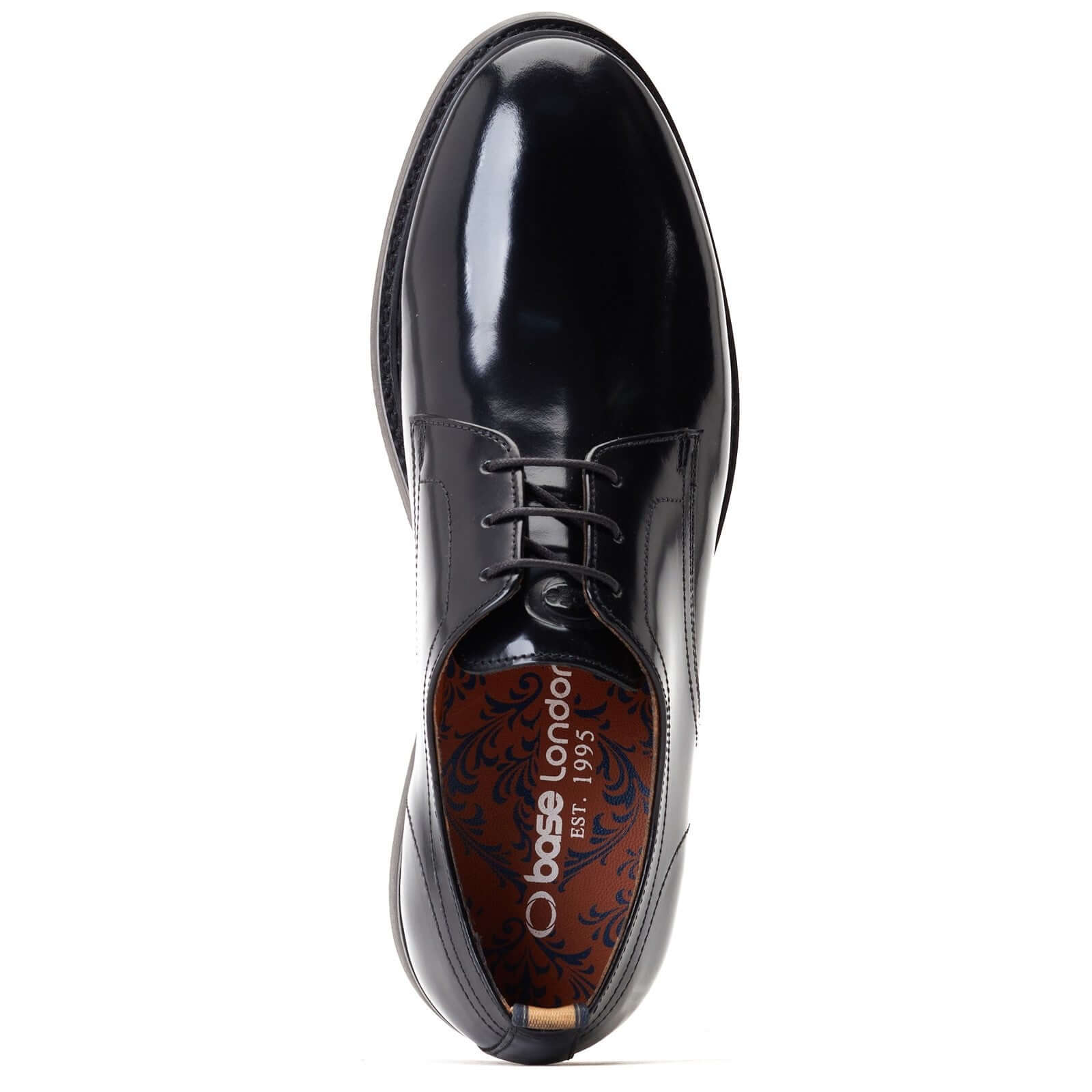 Base London ROLY Mens Shoes Black top view showcasing leather upper and lace-up design.