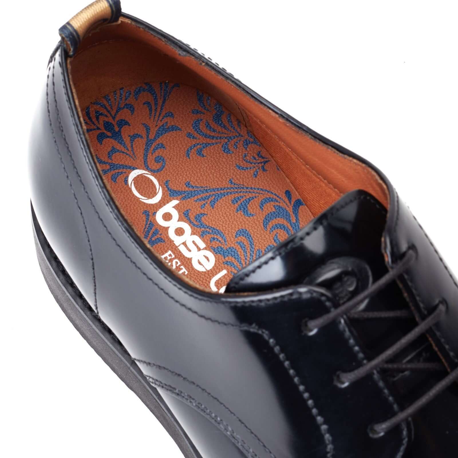 Base London ROLY Mens Shoes Black detail view showing interior design and lace-up closure.