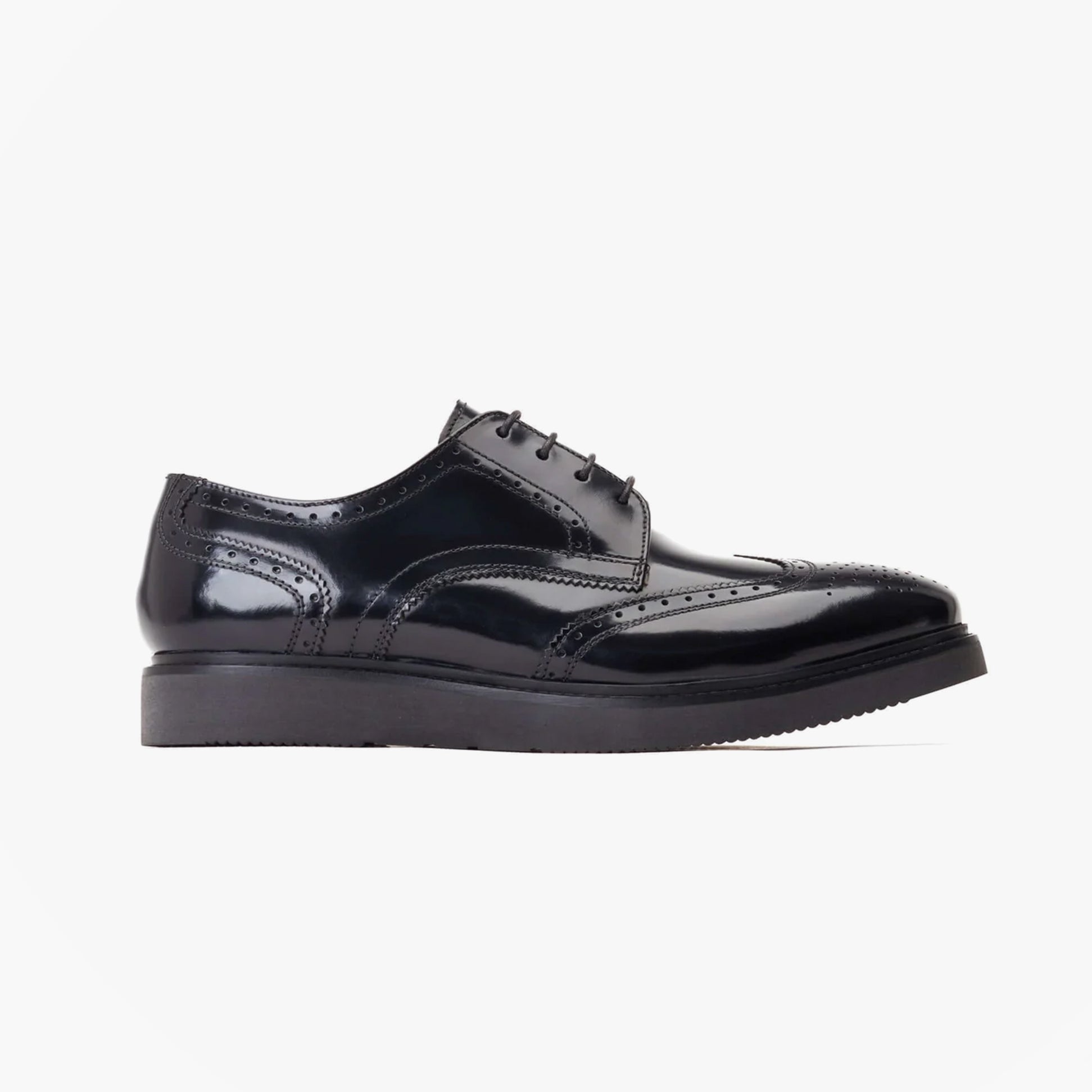 Base London JOE Mens Shoes Black side view showing polished leather upper and lace-up design.
