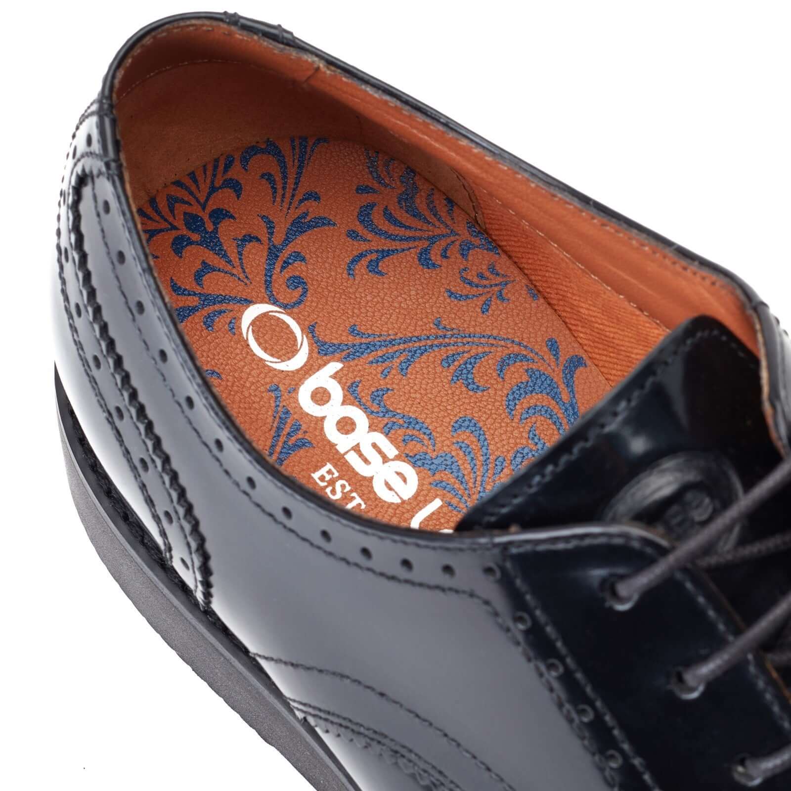 Base London JOE Mens Shoes Black detail view showing leather interior and logo.