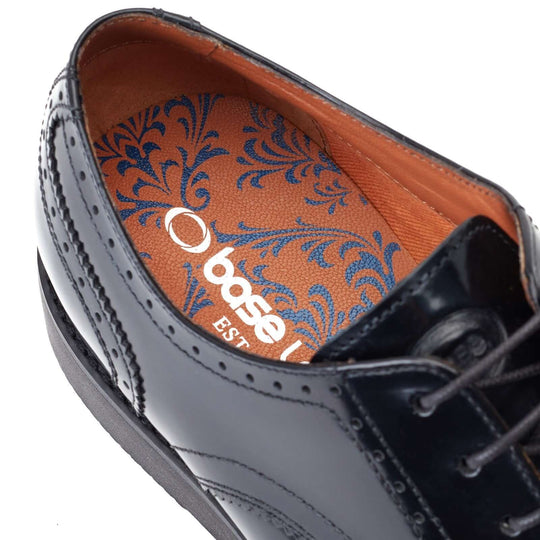 Base London JOE Mens Shoes Black detail view showing leather interior and logo.