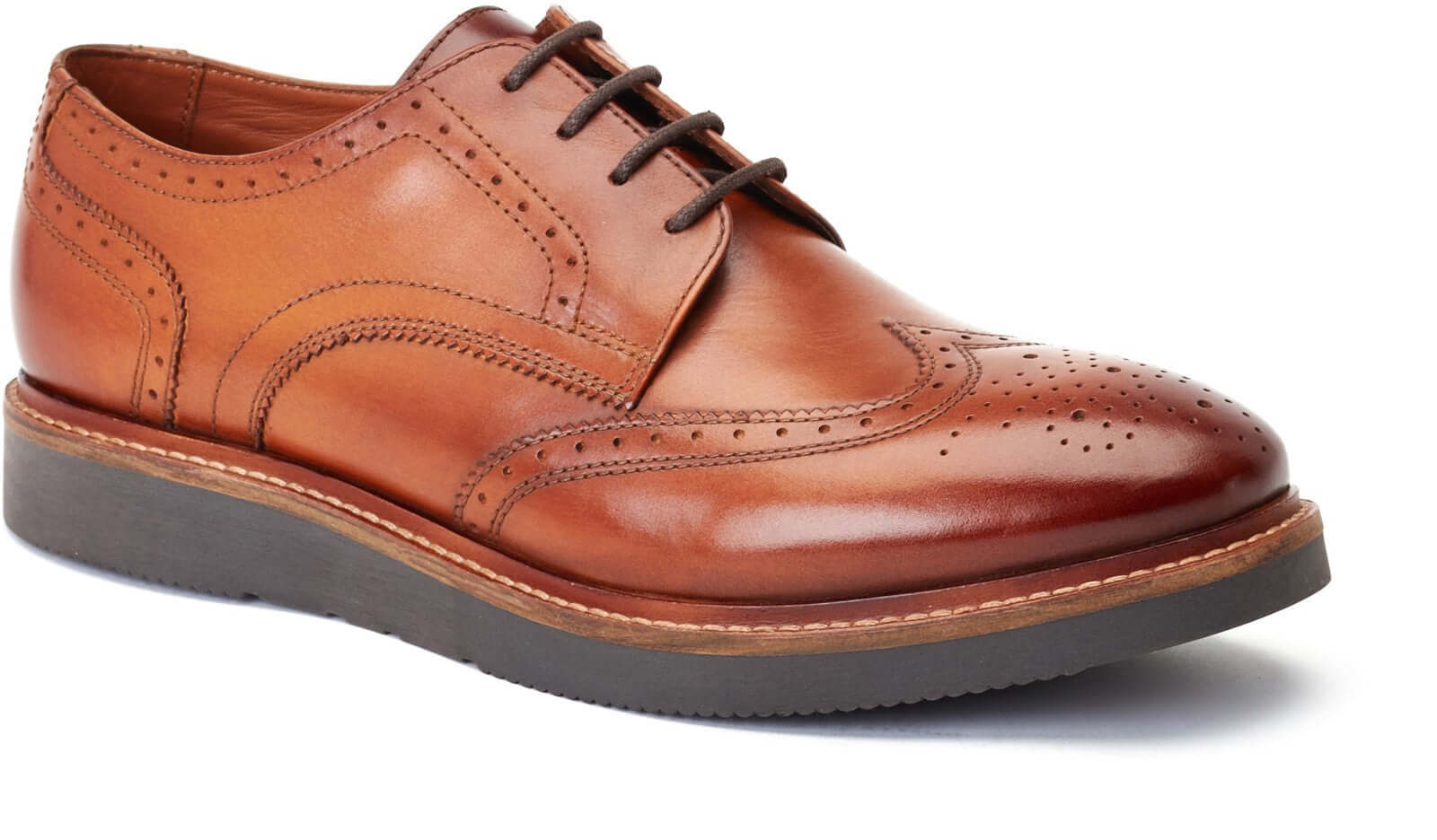 Base London JOE Mens Shoes Tan side view showcasing leather upper, lace-up closure, and rubber sole.