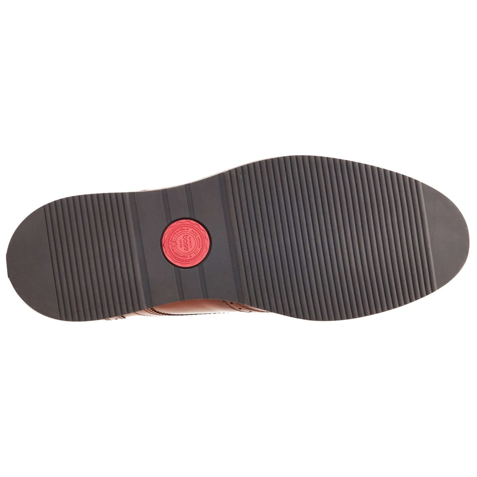 Base London JOE Mens Shoes Tan bottom view, rubber sole with textured grooves and branded logo.