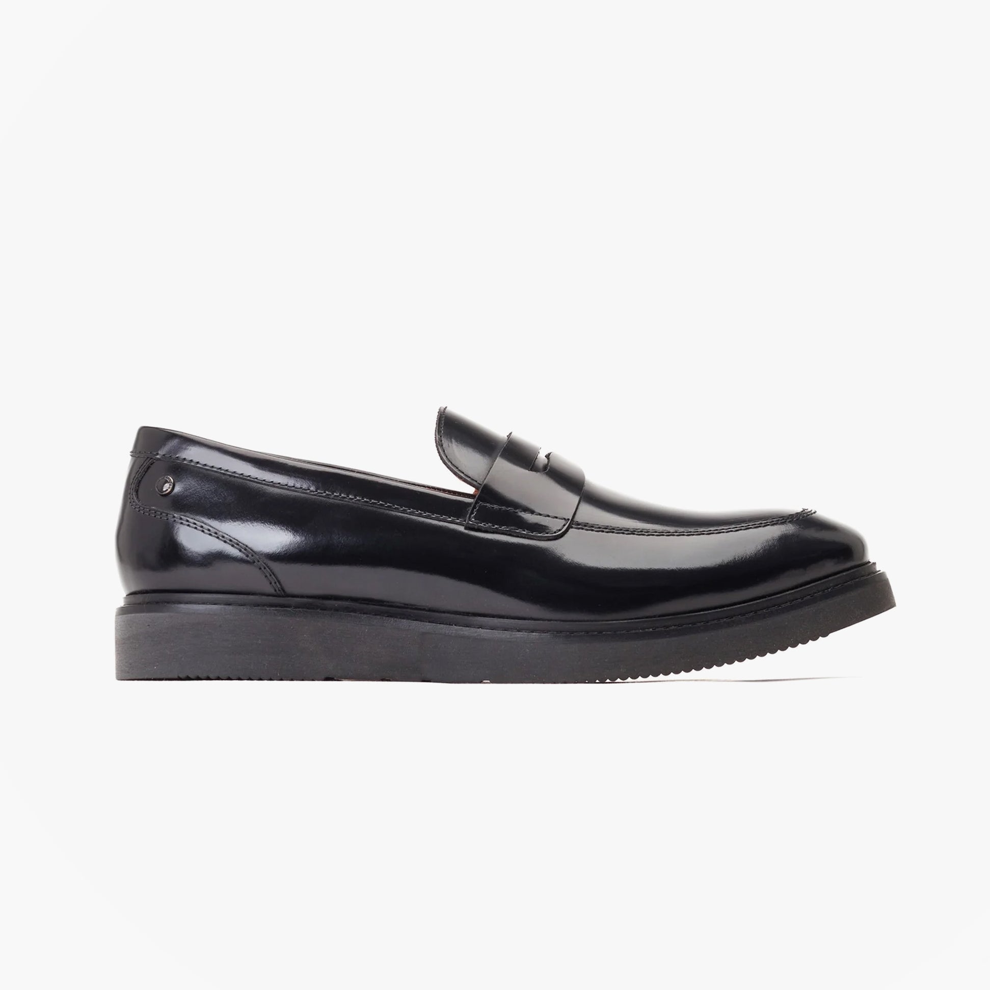 Base London SID Mens Shoes Black side view showing the sleek leather upper and low top design.