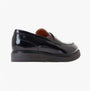 Base London SID Mens Shoes Black side view, sleek leather loafers with slip-on closure, low heel and almond toe design.