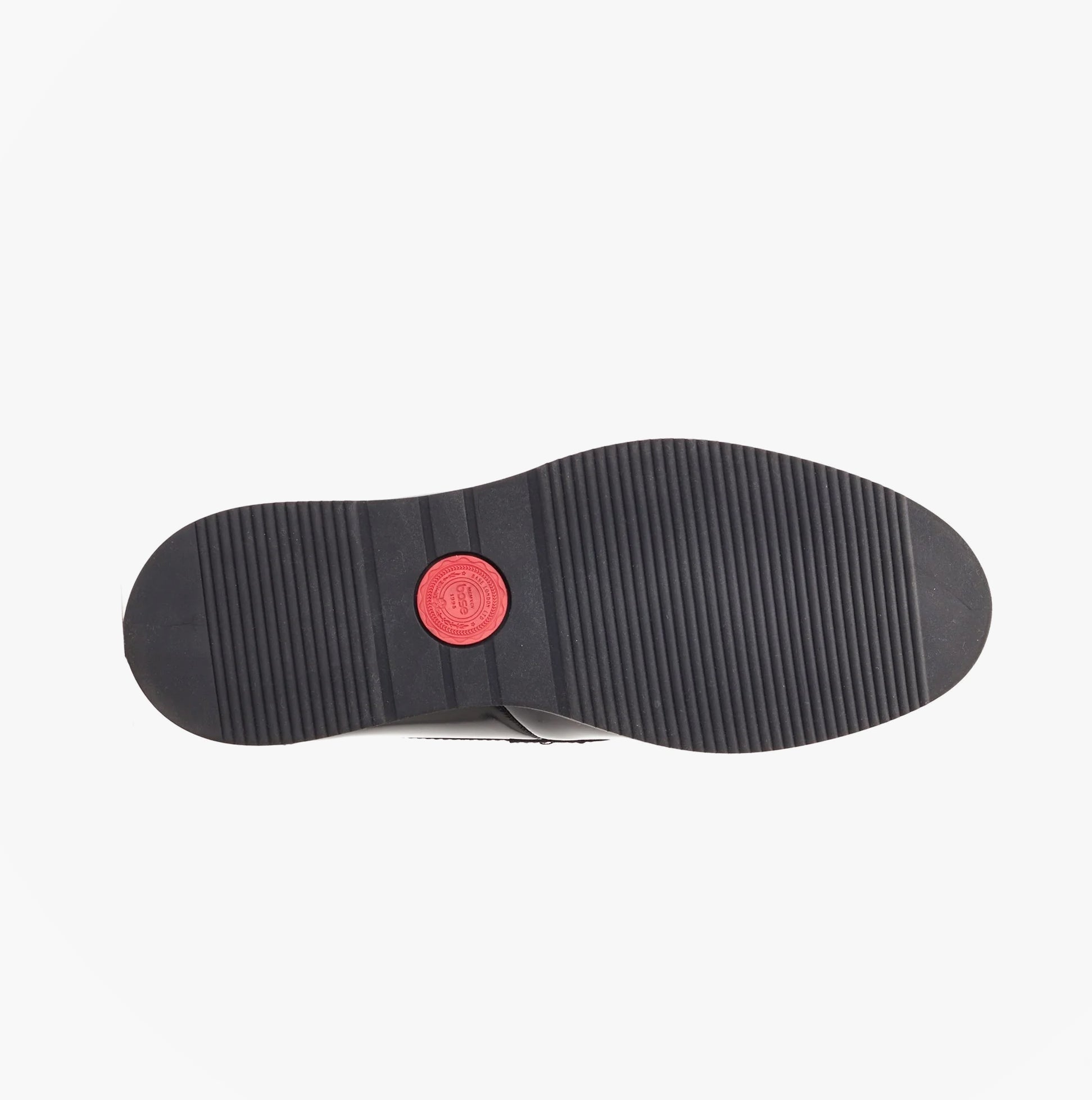 Base London SID Mens Shoes Black bottom view showing rubber sole design and texture.