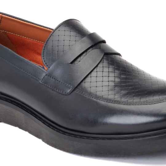 Base London SID Mens Shoes Black side view showing leather upper and slip-on design.