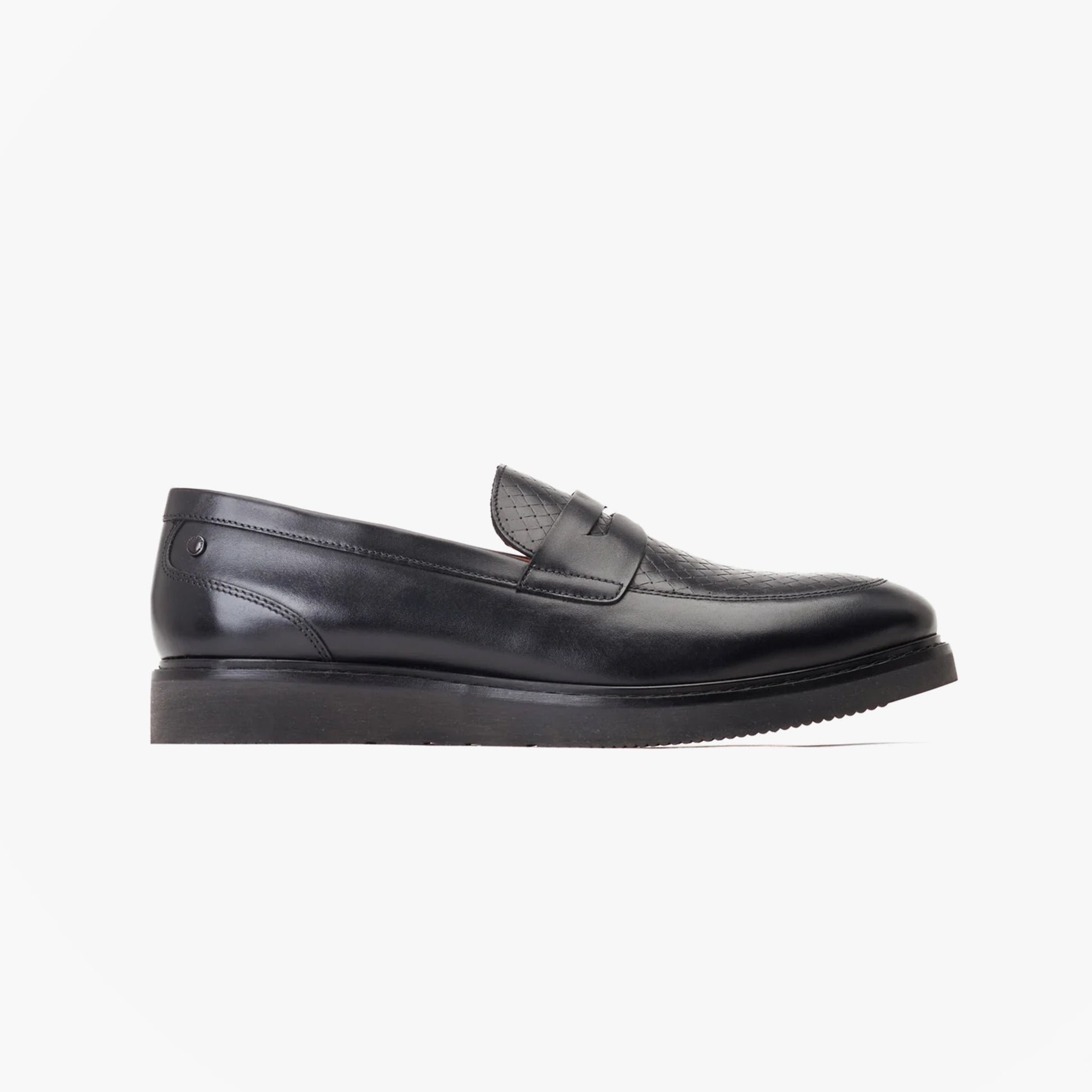 Base London SID Mens Shoes Black side view leather loafers with rubber sole