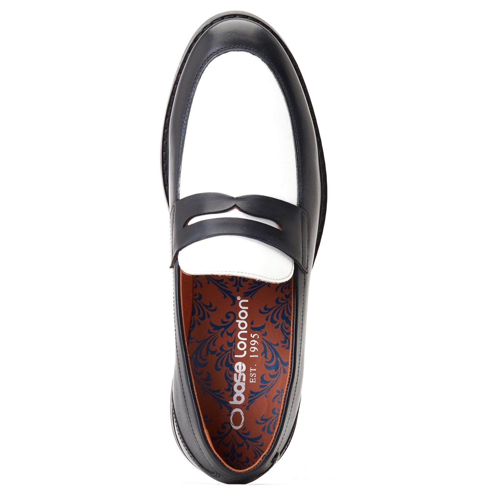 Base London SID Mens Shoes Black top view showcasing the stylish loafer design and detailed inner lining.