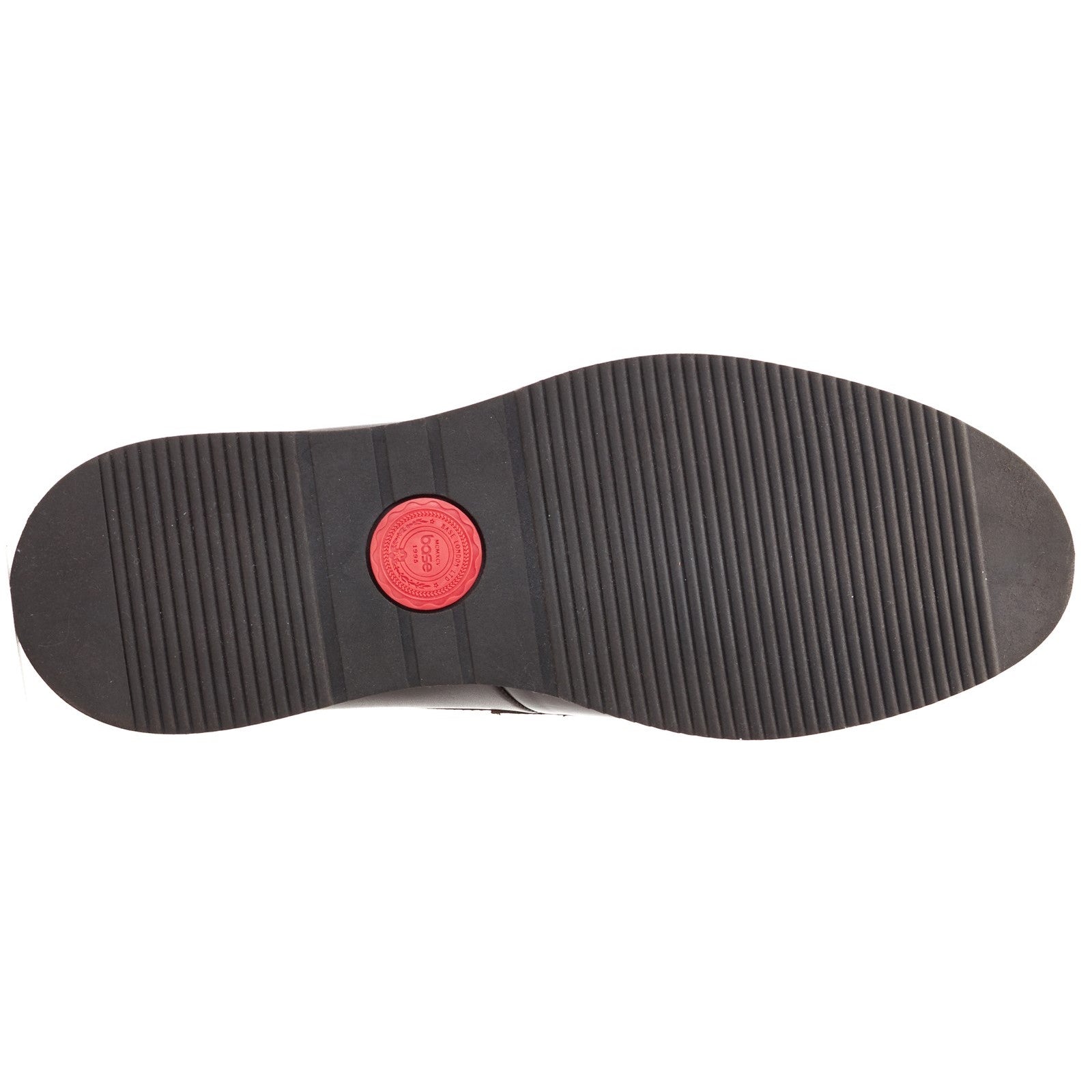 Base London SID Mens Shoes Brown sole view with rubber bottom detailing and red logo, slip-on comfort loafers.
