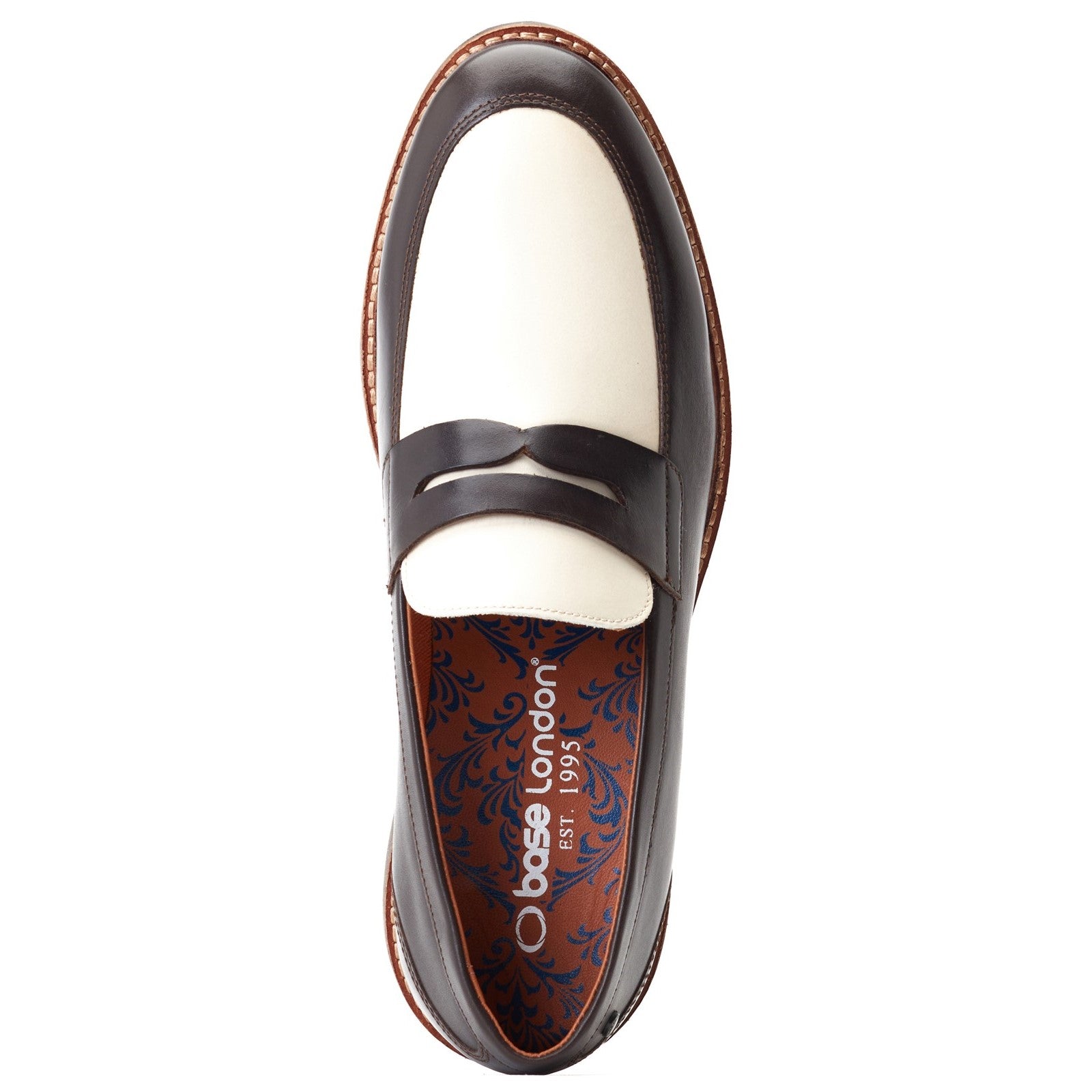 Base London SID Mens Shoes Brown top view showing leather upper and contrasting color design.