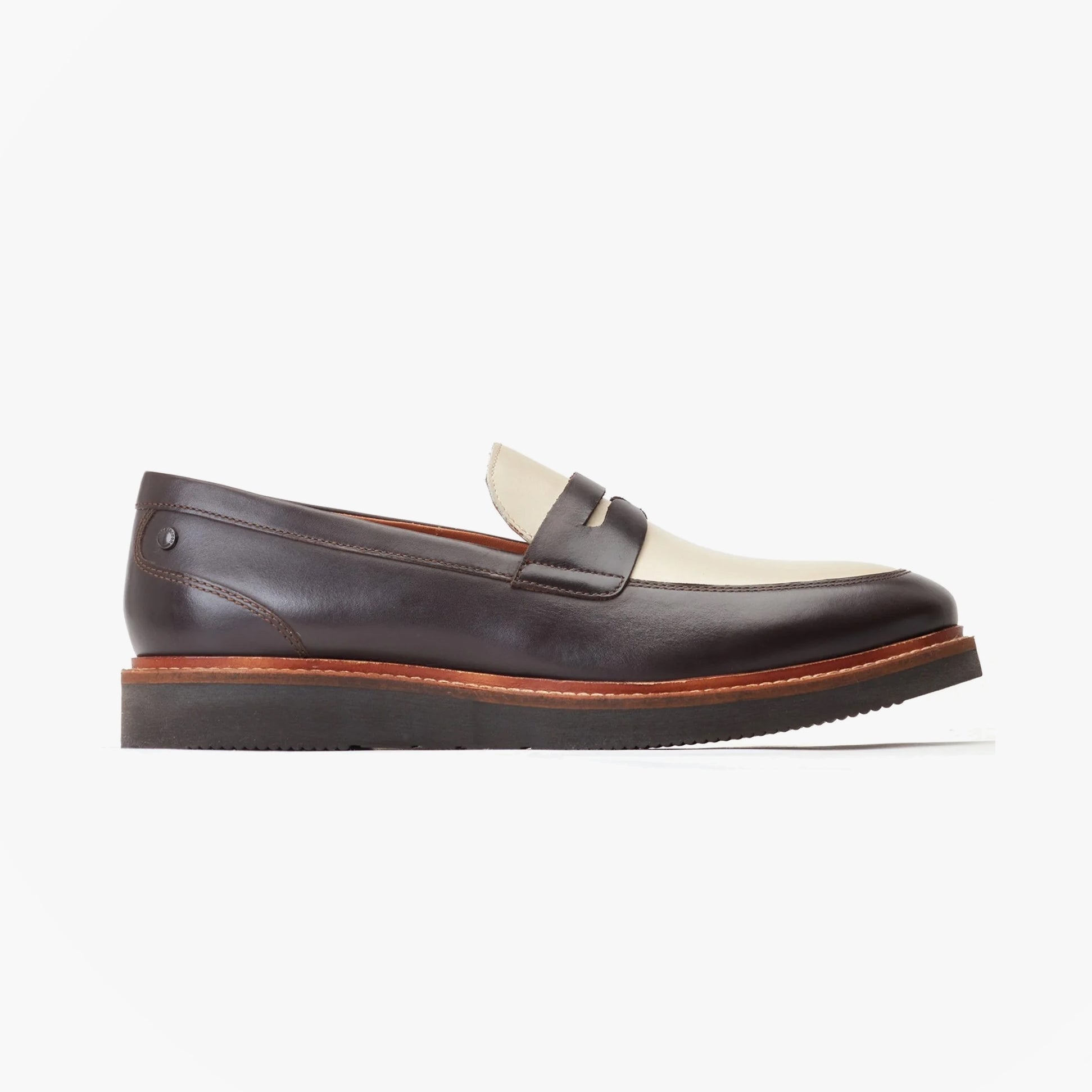 Base London SID Mens Shoes Brown side view, leather loafers with almond toe and slip-on style.