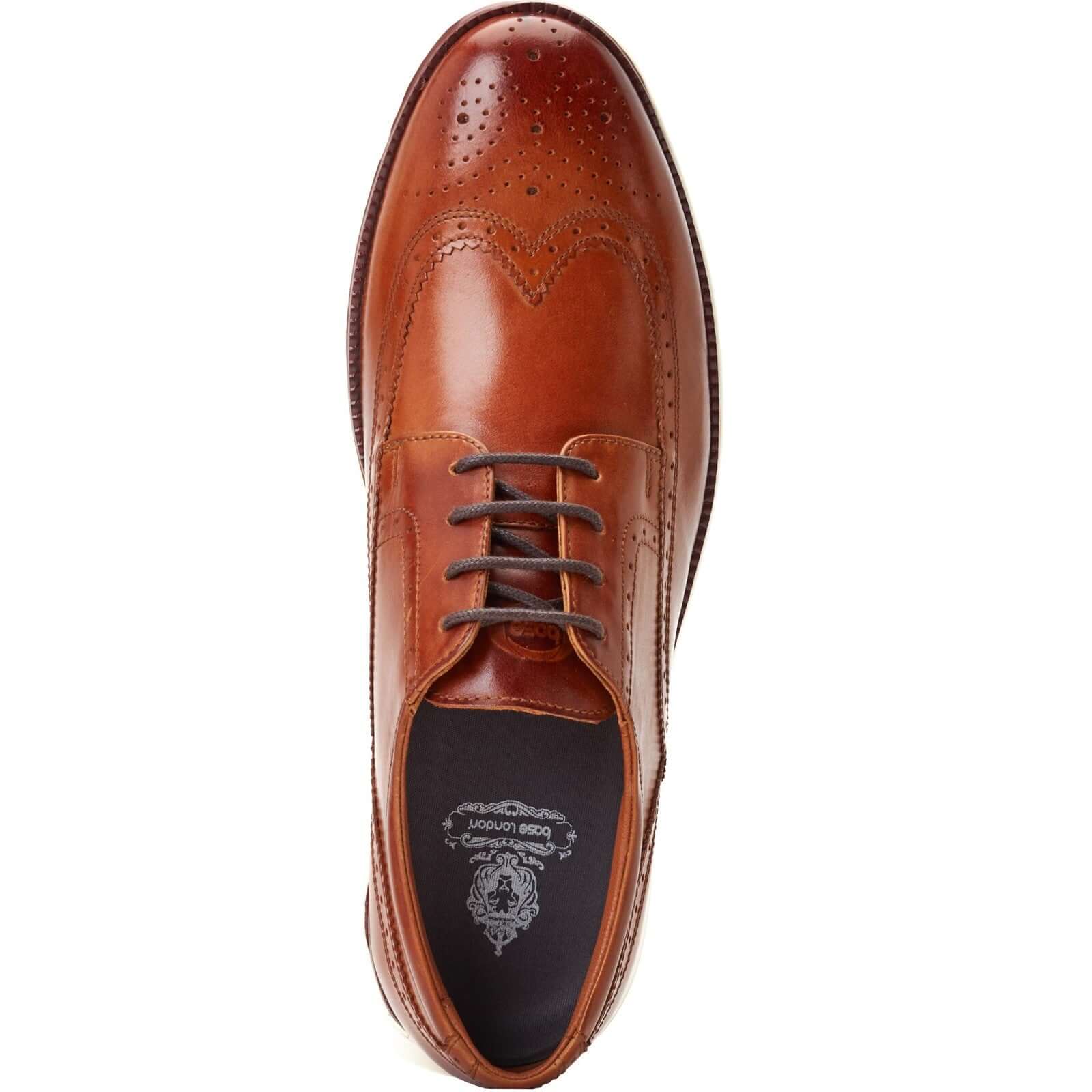 Base London FLIGHT Mens Shoes Tan top view showcasing elegant leather design and lace-up closure.