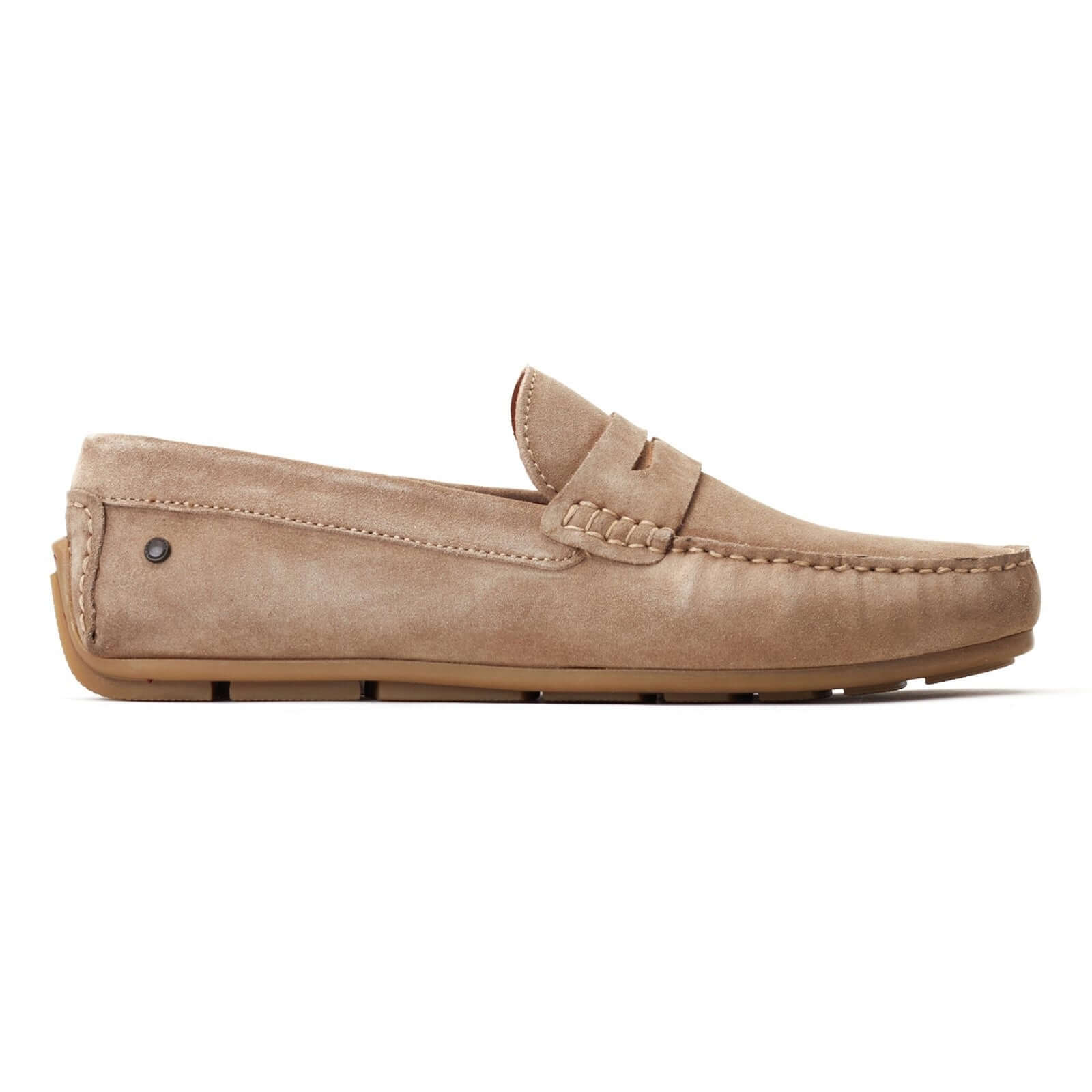Base London COLLINS Mens Shoes Camel side view showing soft leather upper, round toe, and slip-on design.