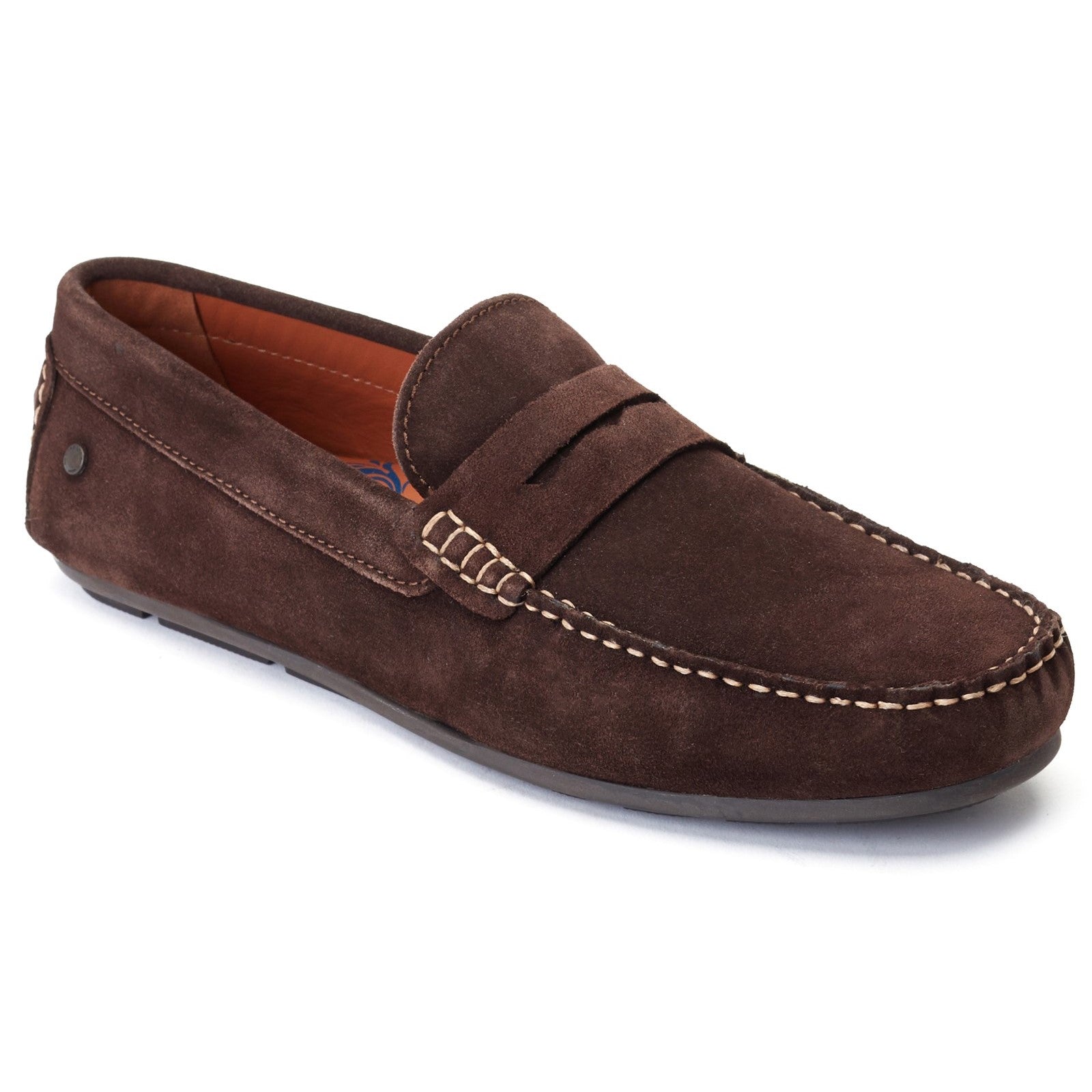 Base London COLLINS Mens Shoes Brown side view showing suede upper and comfort slip-on design.