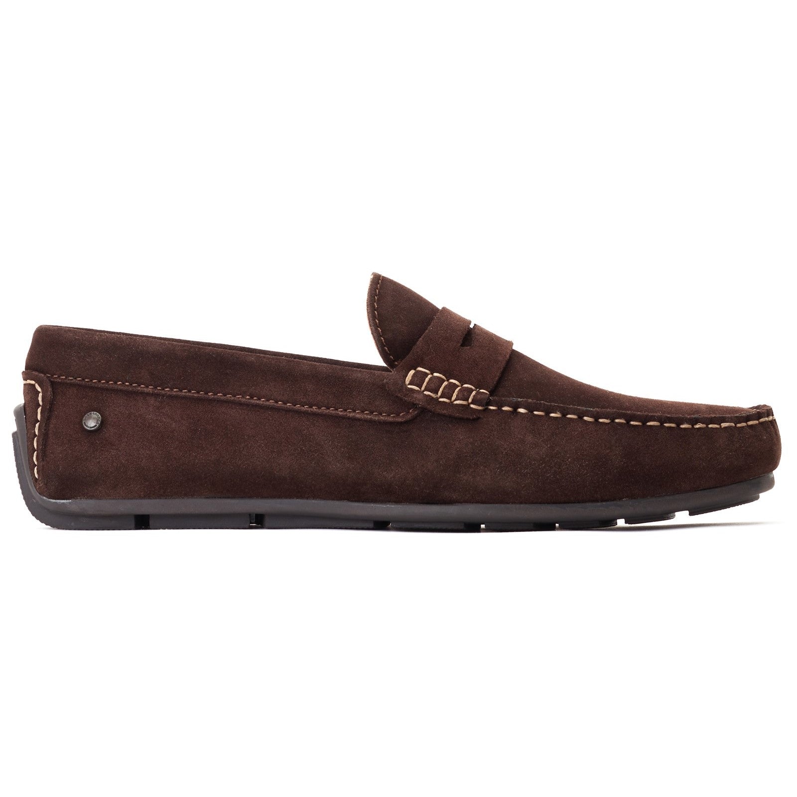 Base London COLLINS Mens Shoes Brown side view showing suede upper and slip-on design.