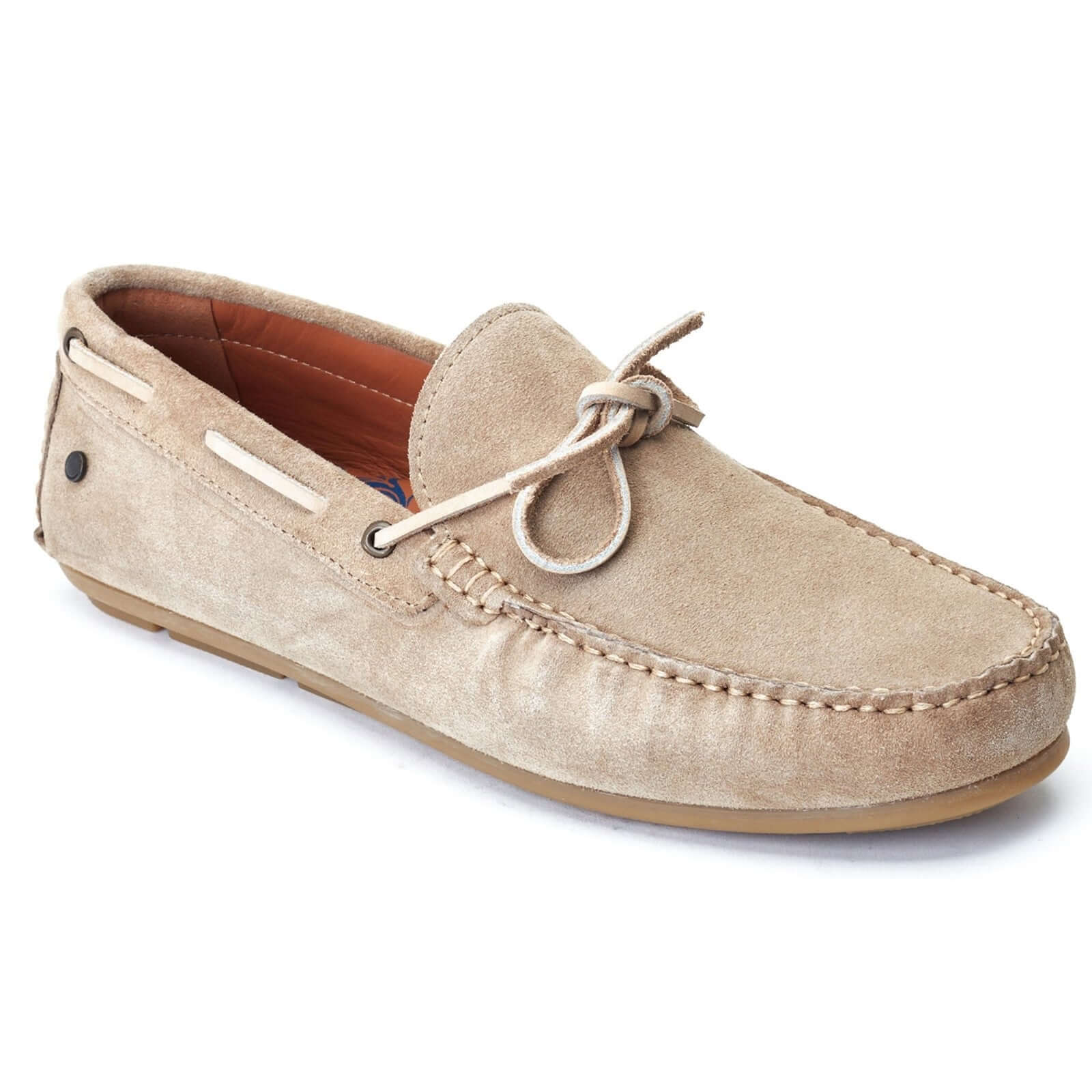Base London BROOKS Mens Shoes Camel loafers side view in suede material with slip-on design and round toe.