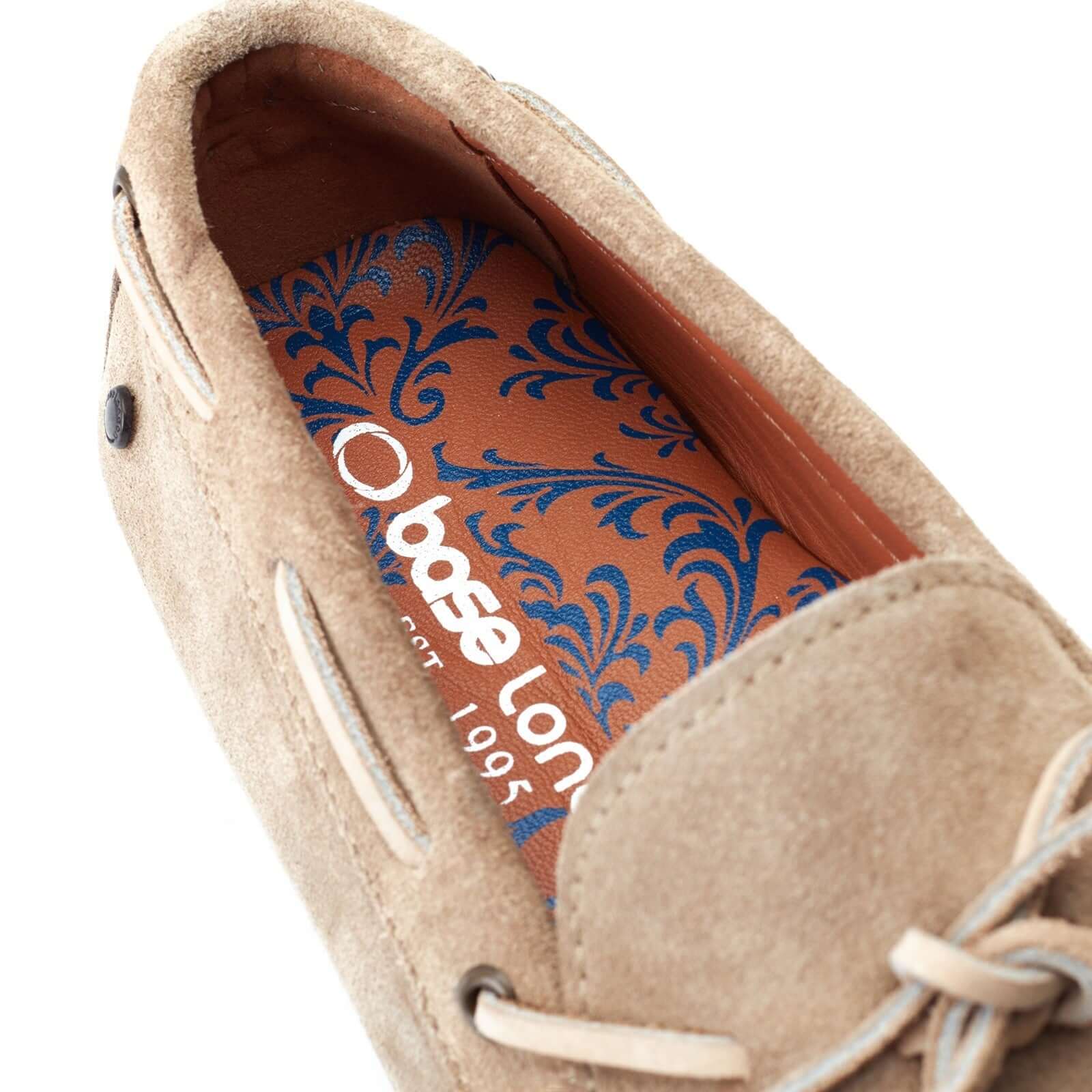 Base London BROOKS Mens Shoes Camel detail view showing suede upper and patterned insole.