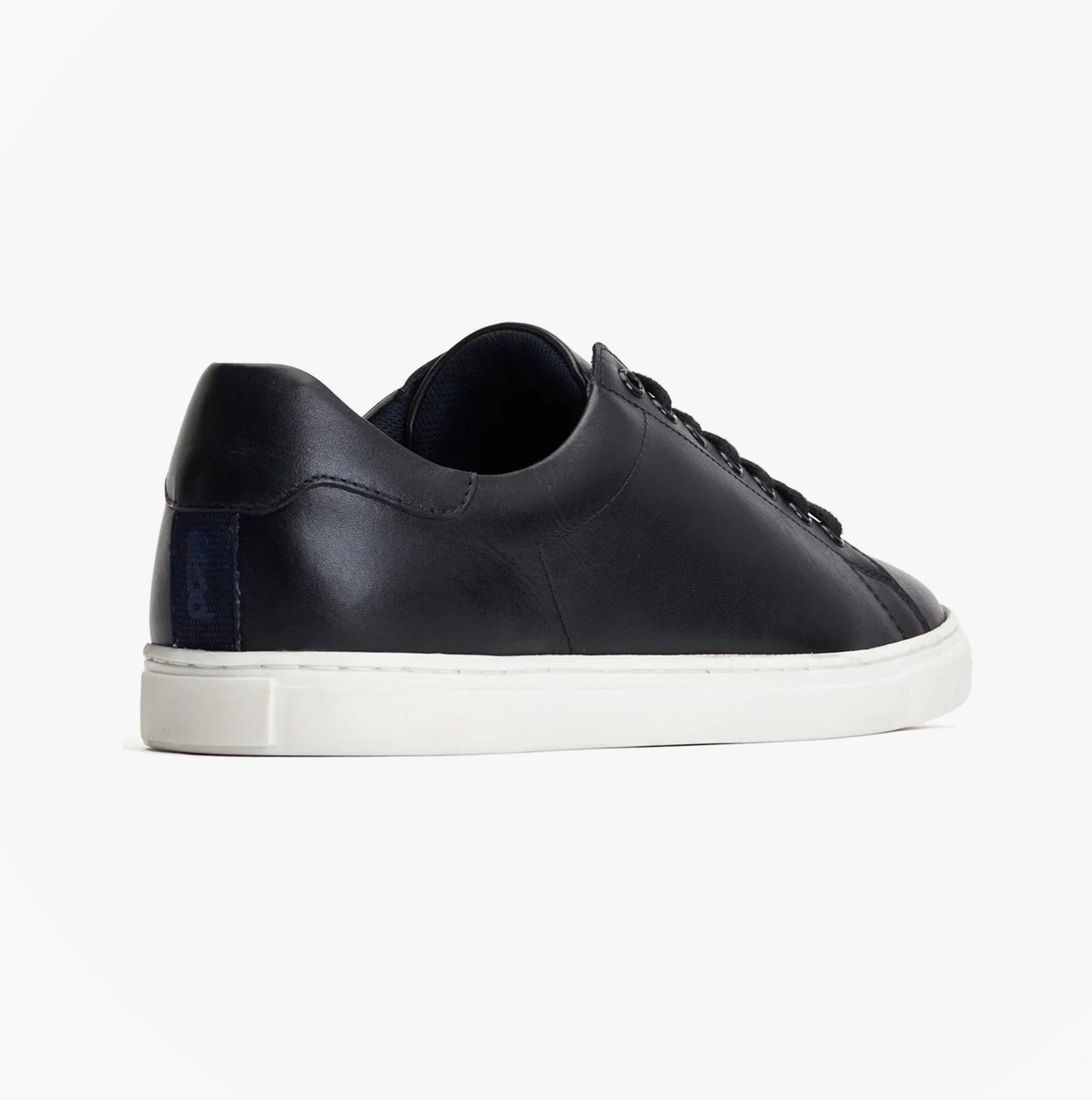 Base London TUCKER Mens Shoes Black, side view showing smooth black leather, lace-up closure, and white sole.