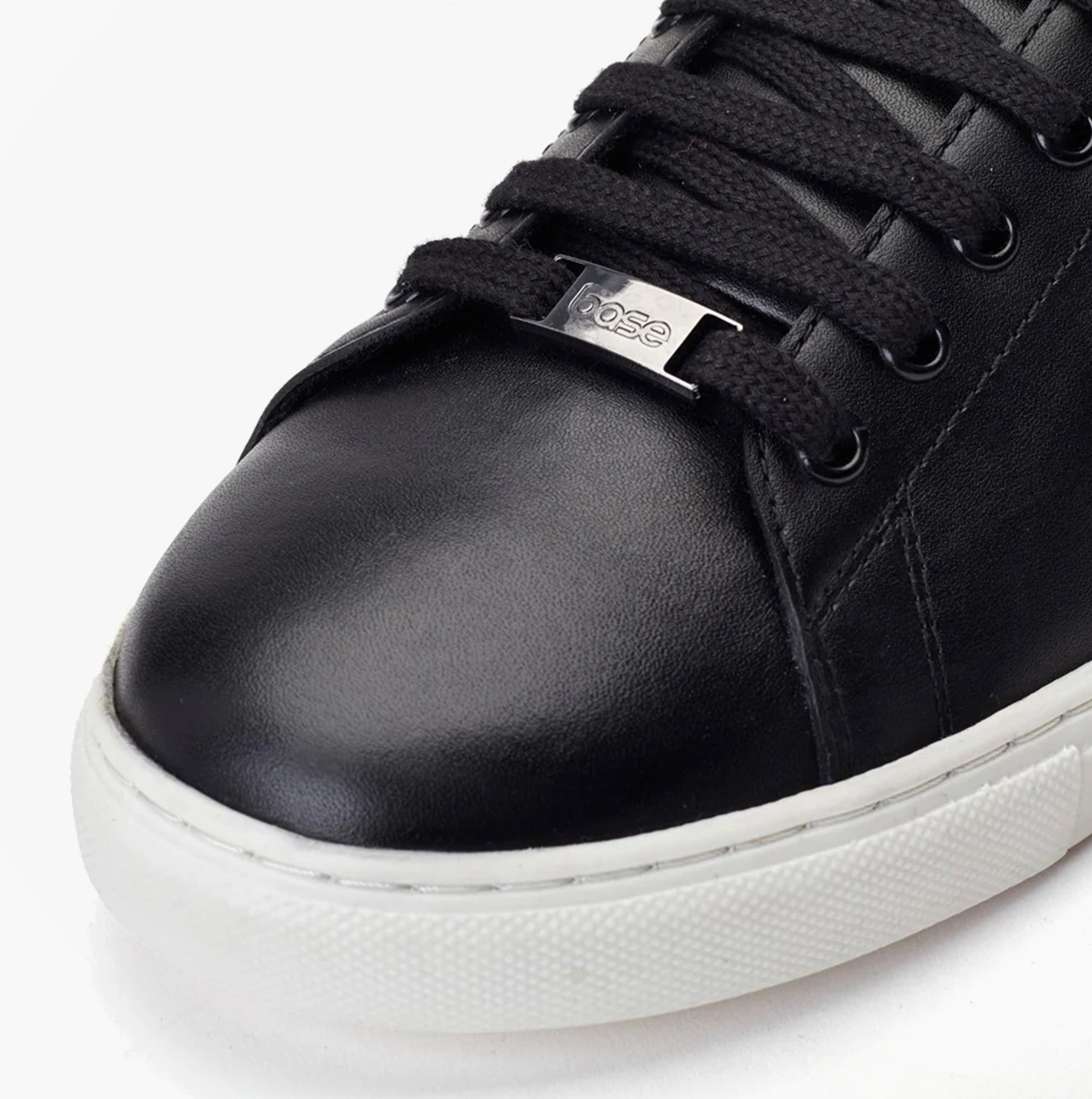 Base London TUCKER Mens Shoes Black close-up view showing lace-up design and leather upper material.