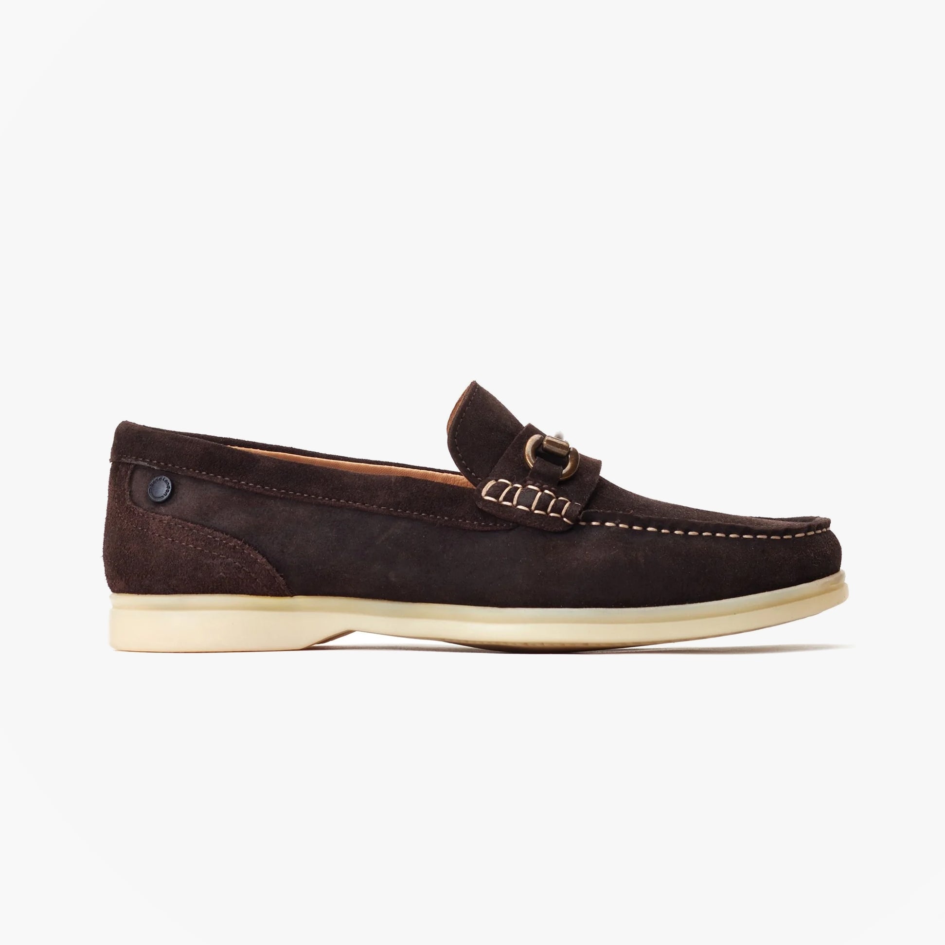 Base London SNAPPER Mens Loafers Brown side view, casual leather slip-on shoes with flat sole.