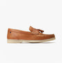 Base London BONITO Mens Shoes Tan side view loafers in leather with slip-on design and tassel detail.