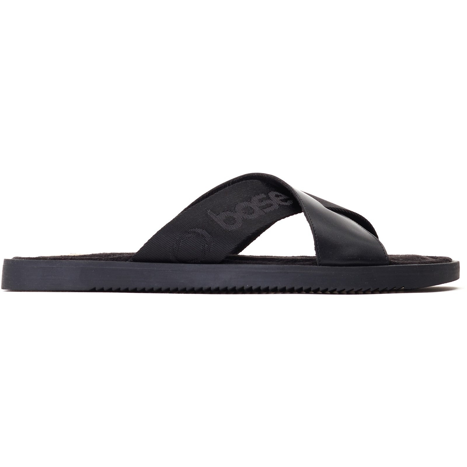 Base London WEBB Mens Sandals Black side view showcasing leather upper and slip-on design