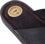 Base London WEBB Mens Sandals Black detail view of footbed with logo and stitching highlighting quality craftsmanship.