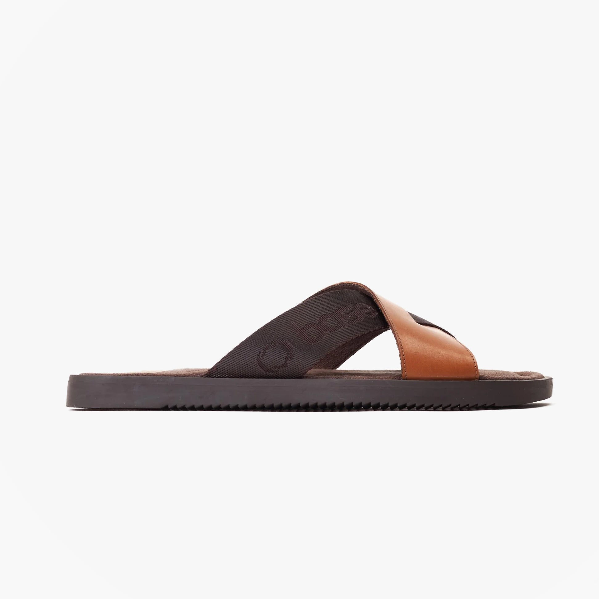 Base London WEBB Mens Sandals Tan side view showing leather upper and synthetic sole.