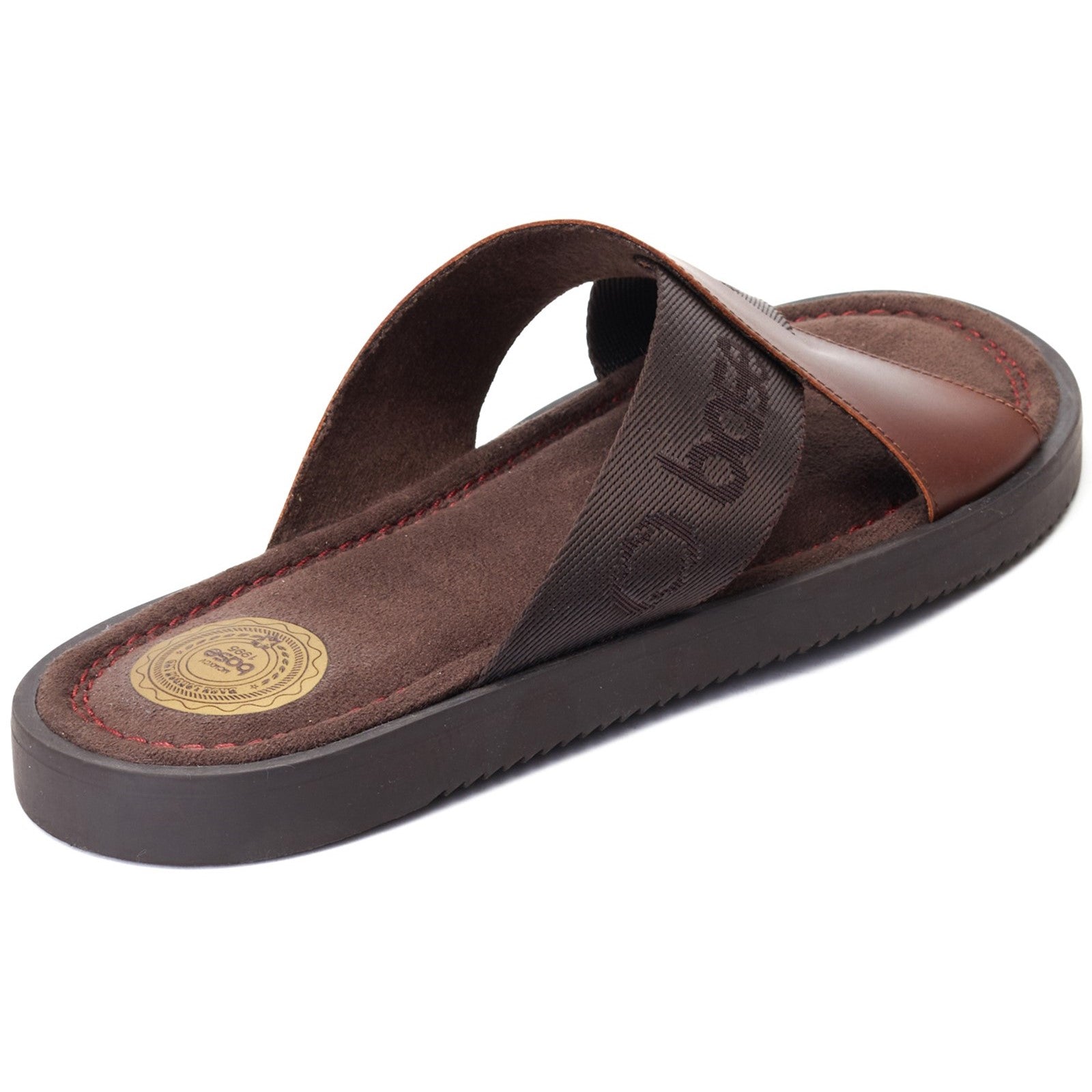 Base London WEBB Mens Sandals Brown side view showing leather upper and grip sole details.