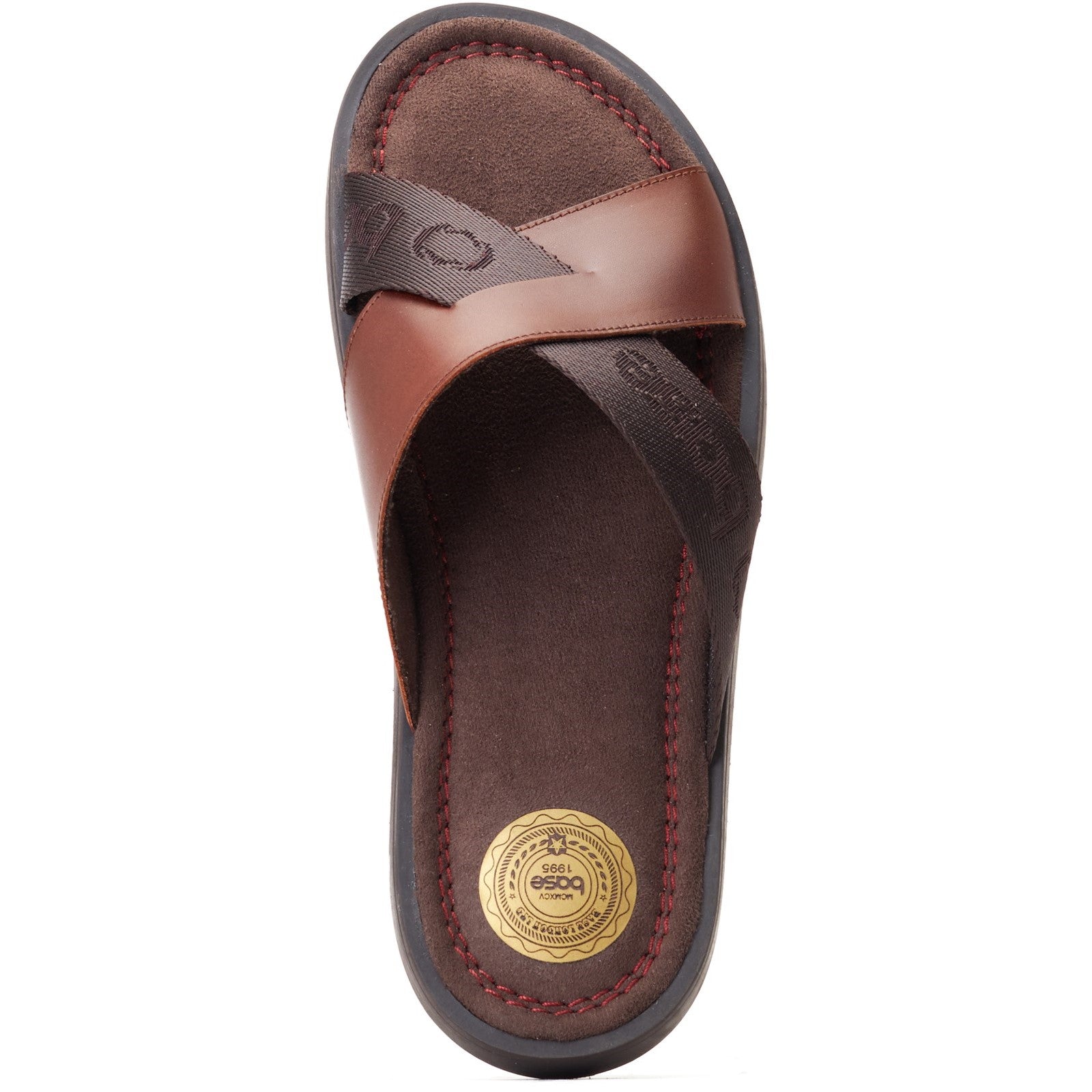 Base London WEBB Mens Sandals Brown top view featuring leather upper and slip-on design.