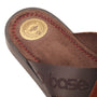 Base London WEBB Mens Sandals Brown detail view showing logo and soft leather upper with red stitching.