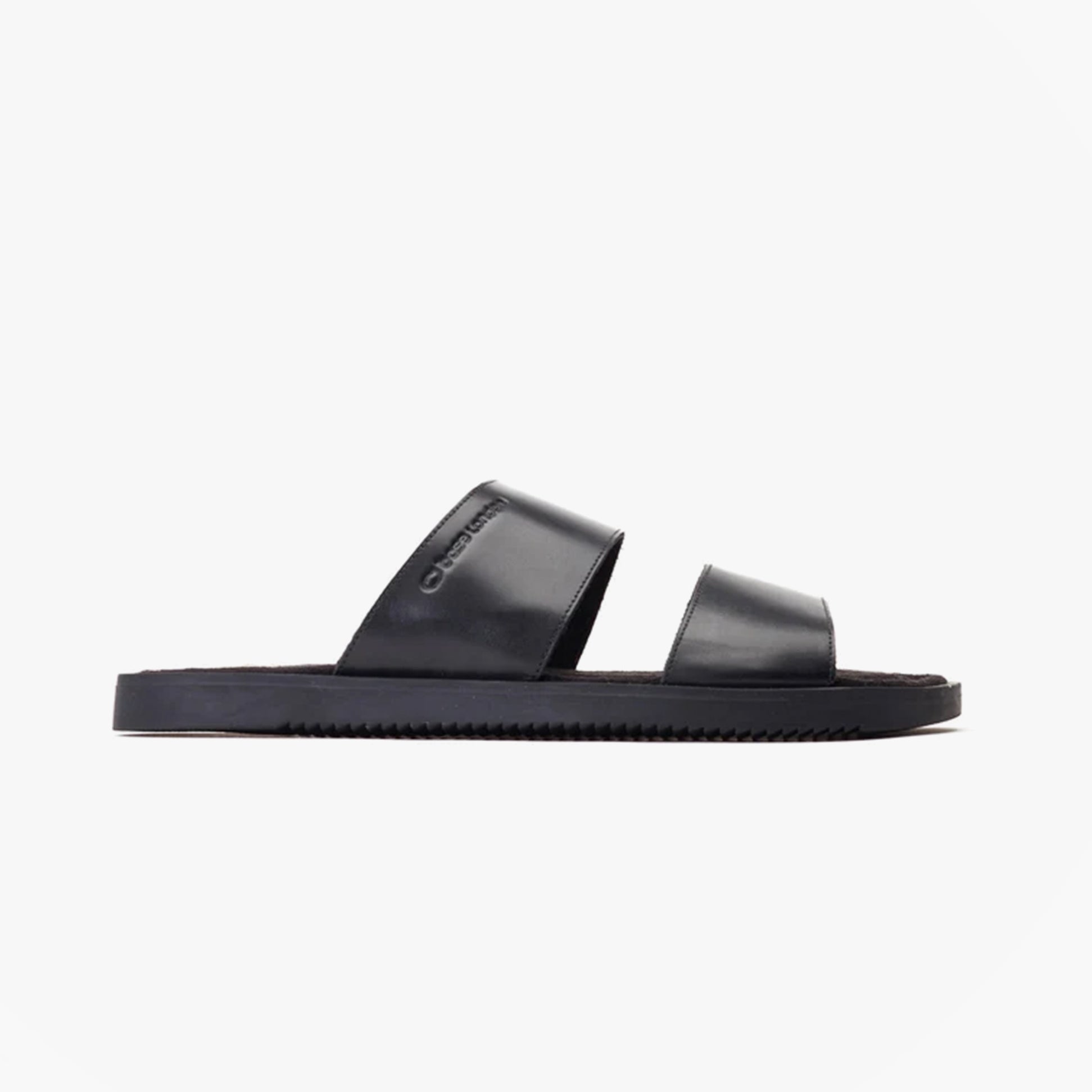 Base London MAVEN Mens Sandals Black side view with leather upper and rubber sole.