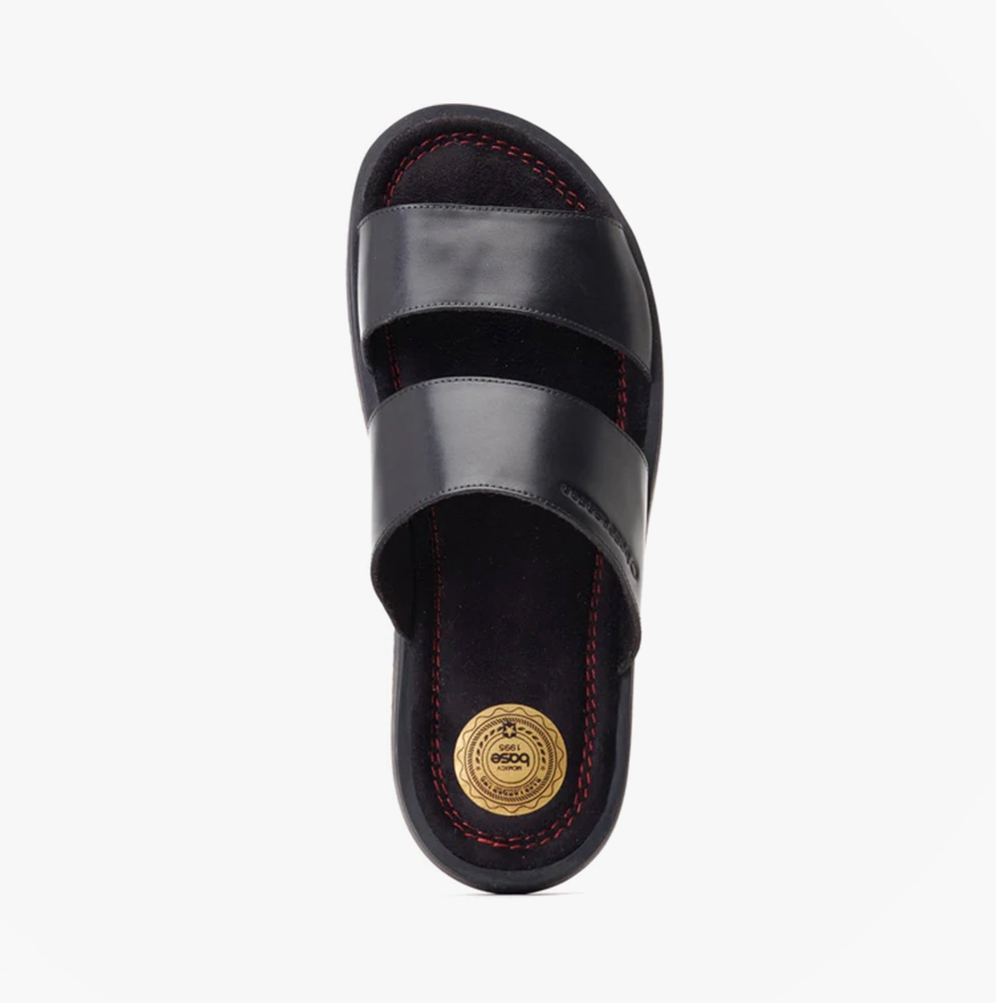 Base London MAVEN Mens Sandals Black top view showcasing leather straps and slip-on design.