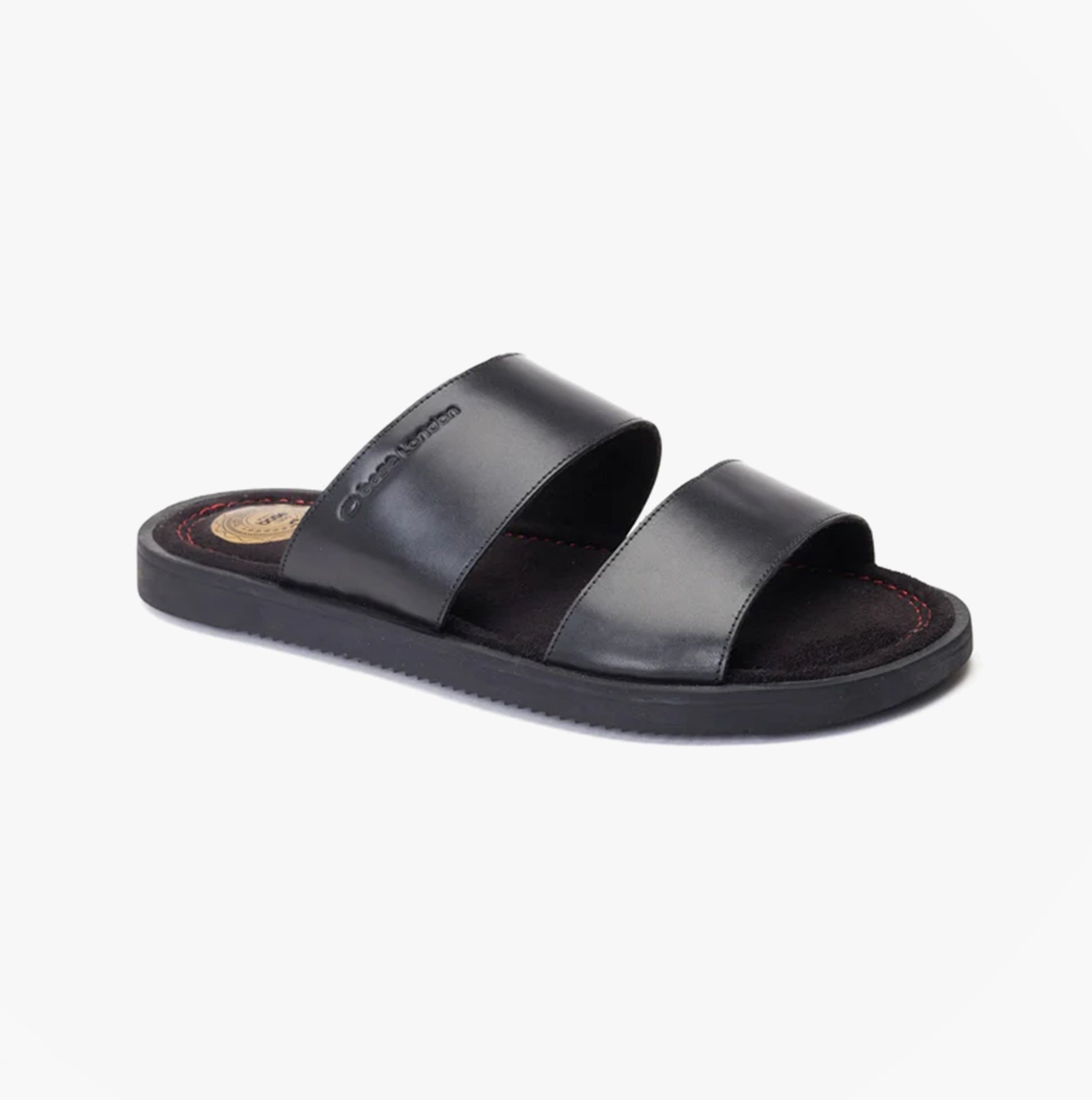 Base London MAVEN Mens Sandals Black side view showing leather upper and flat rubber sole.